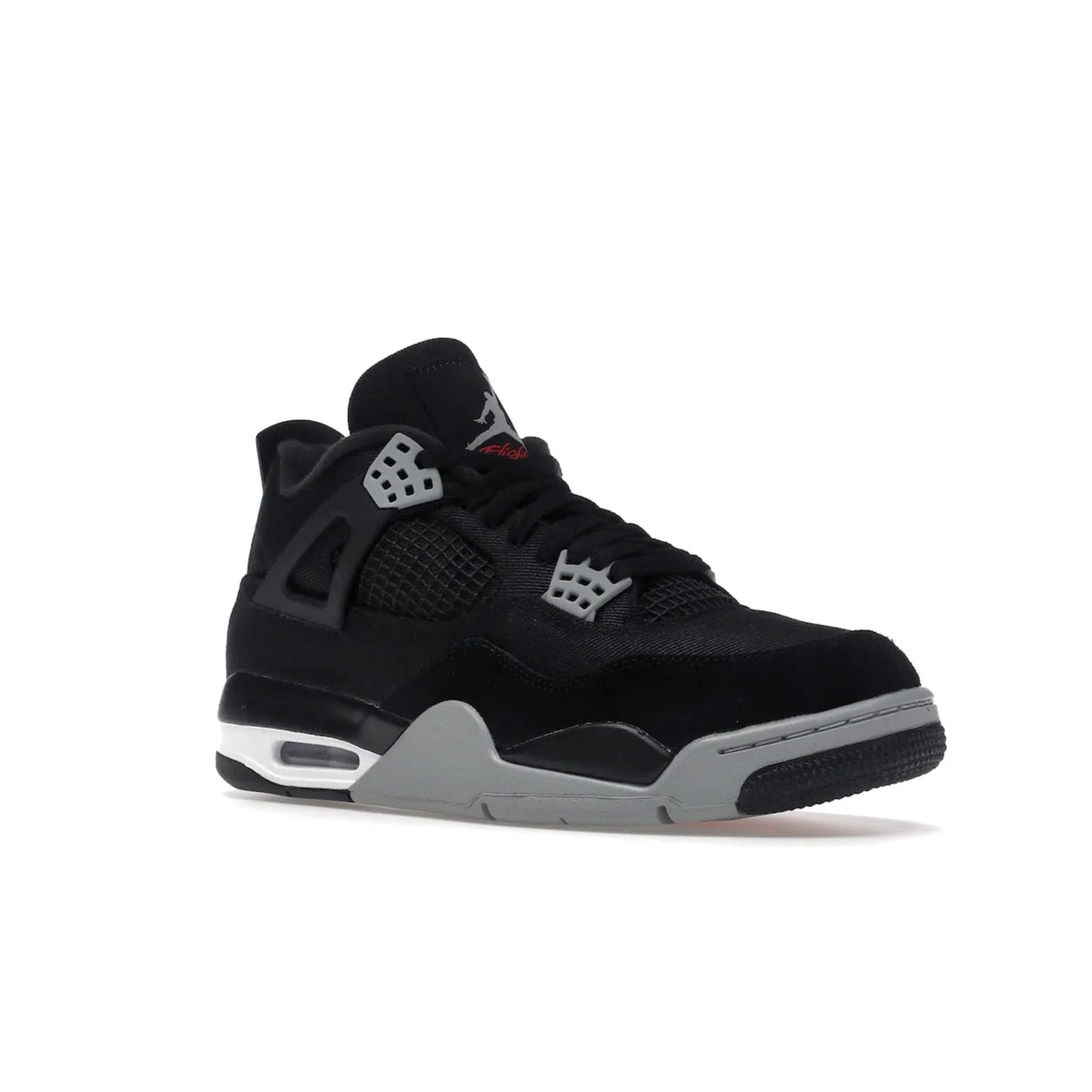 Jordan 4 Retro SE Black Canvas - Image 5 - Only at www.BallersClubKickz.com - The Air Jordan 4 Retro SE Black Canvas brings timeless style and modern luxury. Classic mid-top sneaker in black canvas and grey suede with tonal Jumpman logo, Flight logo and polyurethane midsole with visible Air-sole cushioning. Refresh your sneaker collection and rock the Air Jordan 4 Retro SE Black Canvas.