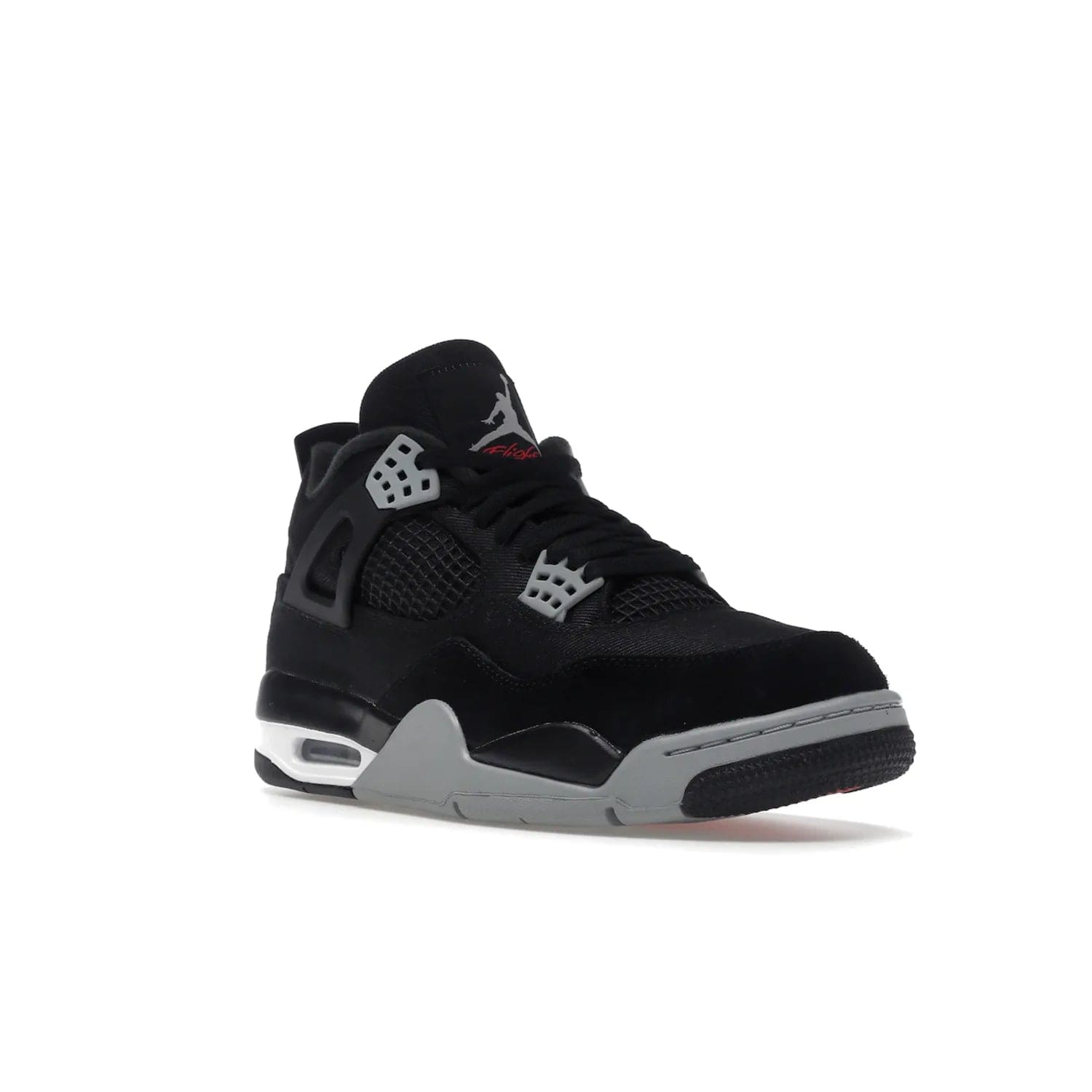 Jordan 4 Retro SE Black Canvas - Image 6 - Only at www.BallersClubKickz.com - The Air Jordan 4 Retro SE Black Canvas brings timeless style and modern luxury. Classic mid-top sneaker in black canvas and grey suede with tonal Jumpman logo, Flight logo and polyurethane midsole with visible Air-sole cushioning. Refresh your sneaker collection and rock the Air Jordan 4 Retro SE Black Canvas.