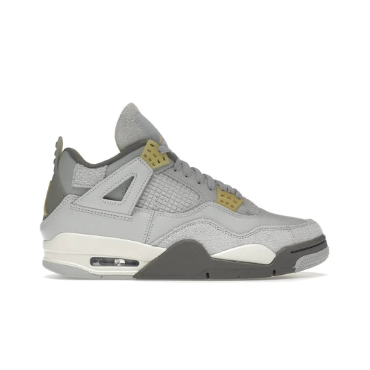 Jordan 4 Retro SE Craft Photon Dust - Image 1 - Only at www.BallersClubKickz.com - Upgrade your shoe collection with the Air Jordan 4 Retro SE Craft Photon Dust. This luxurious sneaker features a combination of suede and leather with unique grey tones like Photon Dust, Pale Vanilla, Off White, Grey Fog, Flat Pewter, and Sail. Available February 11, 2023.