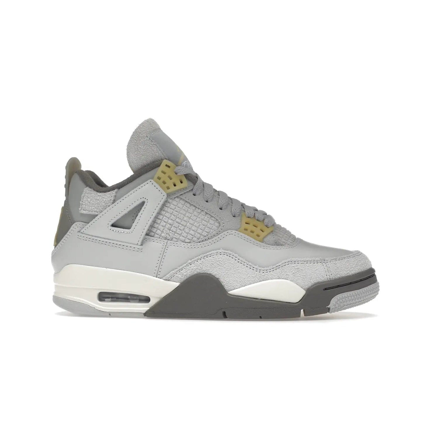 Jordan 4 Retro SE Craft Photon Dust - Image 2 - Only at www.BallersClubKickz.com - Upgrade your shoe collection with the Air Jordan 4 Retro SE Craft Photon Dust. This luxurious sneaker features a combination of suede and leather with unique grey tones like Photon Dust, Pale Vanilla, Off White, Grey Fog, Flat Pewter, and Sail. Available February 11, 2023.