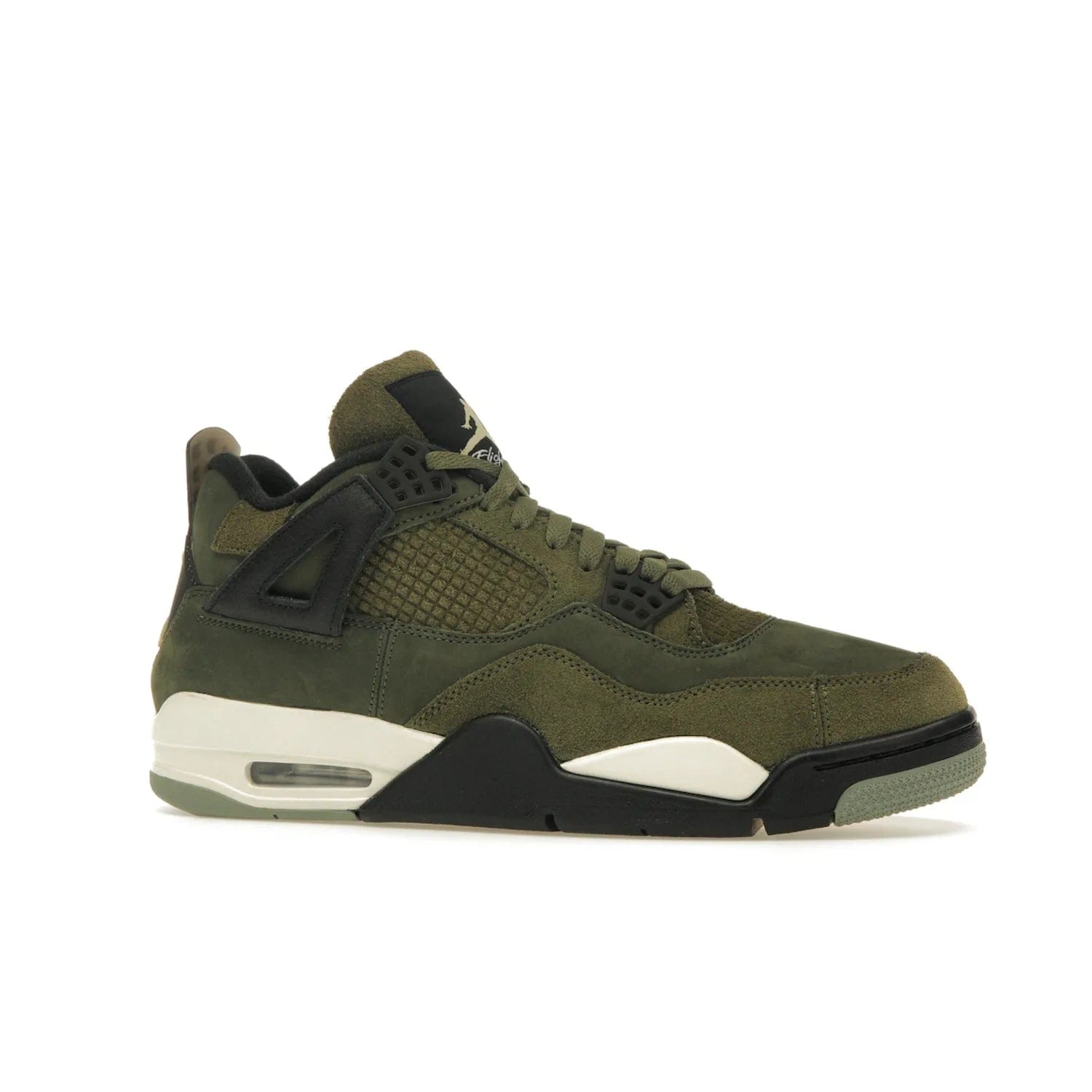 Jordan 4 Retro SE Craft Medium Olive - Image 3 - Only at www.BallersClubKickz.com - Grab the Jordan 4 Retro SE Crafts for a unique style. Combines Medium Olive, Pale Vanilla, Khaki, Black and Sail, with same classic shape, cushioning, and rubber outsole. Available on November 18th!