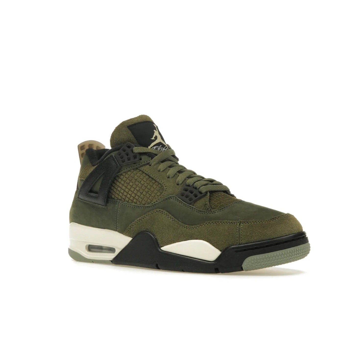 Jordan 4 Retro SE Craft Medium Olive - Image 5 - Only at www.BallersClubKickz.com - Grab the Jordan 4 Retro SE Crafts for a unique style. Combines Medium Olive, Pale Vanilla, Khaki, Black and Sail, with same classic shape, cushioning, and rubber outsole. Available on November 18th!