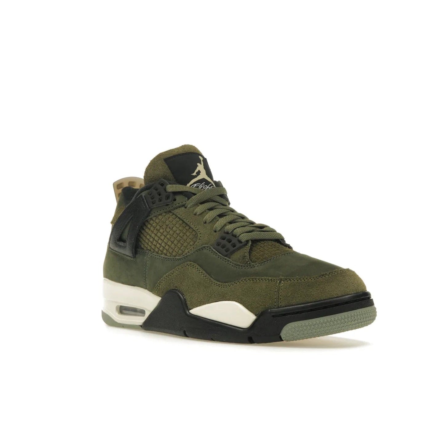 Jordan 4 Retro SE Craft Medium Olive - Image 6 - Only at www.BallersClubKickz.com - Grab the Jordan 4 Retro SE Crafts for a unique style. Combines Medium Olive, Pale Vanilla, Khaki, Black and Sail, with same classic shape, cushioning, and rubber outsole. Available on November 18th!