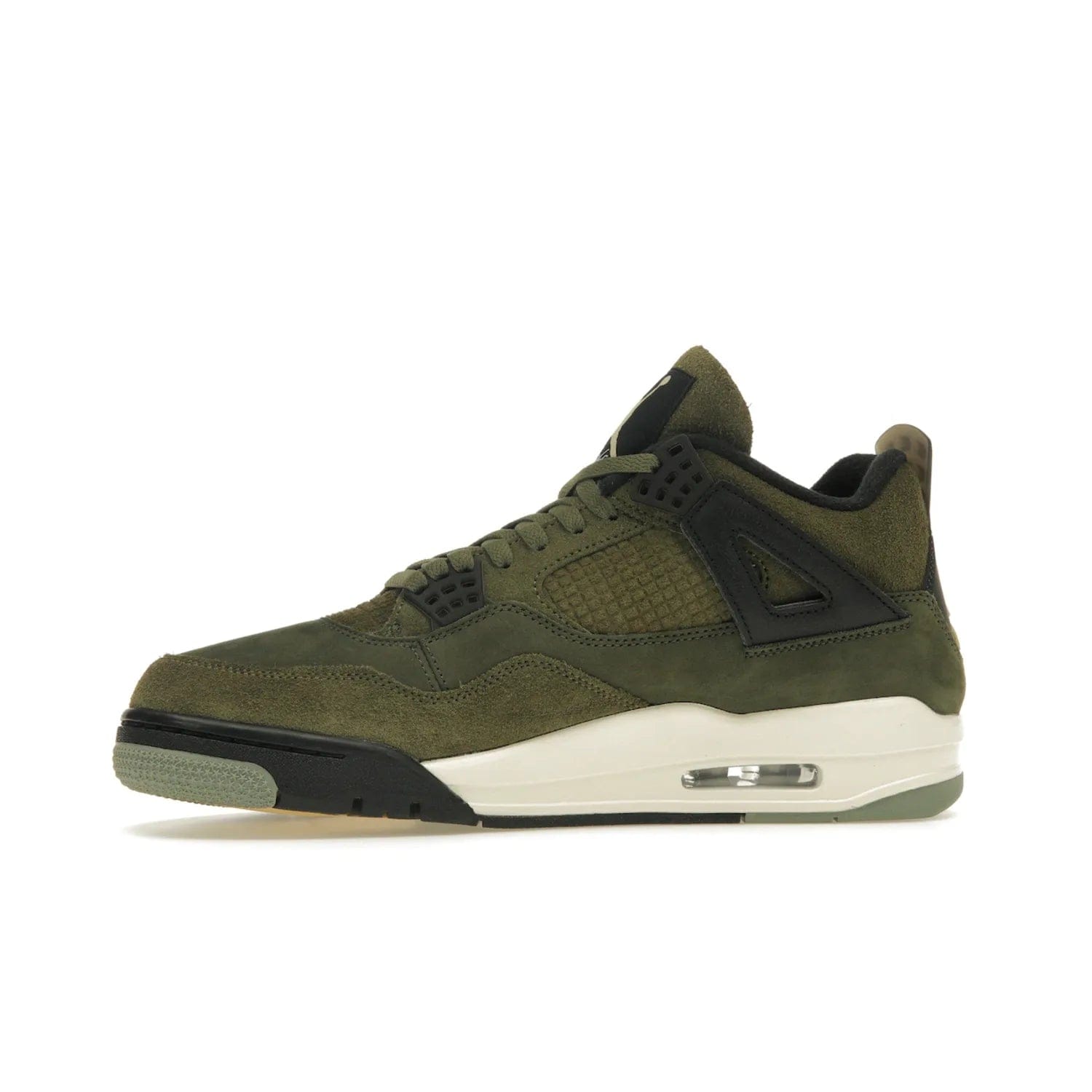 Jordan 4 Retro SE Craft Medium Olive - Image 18 - Only at www.BallersClubKickz.com - Grab the Jordan 4 Retro SE Crafts for a unique style. Combines Medium Olive, Pale Vanilla, Khaki, Black and Sail, with same classic shape, cushioning, and rubber outsole. Available on November 18th!