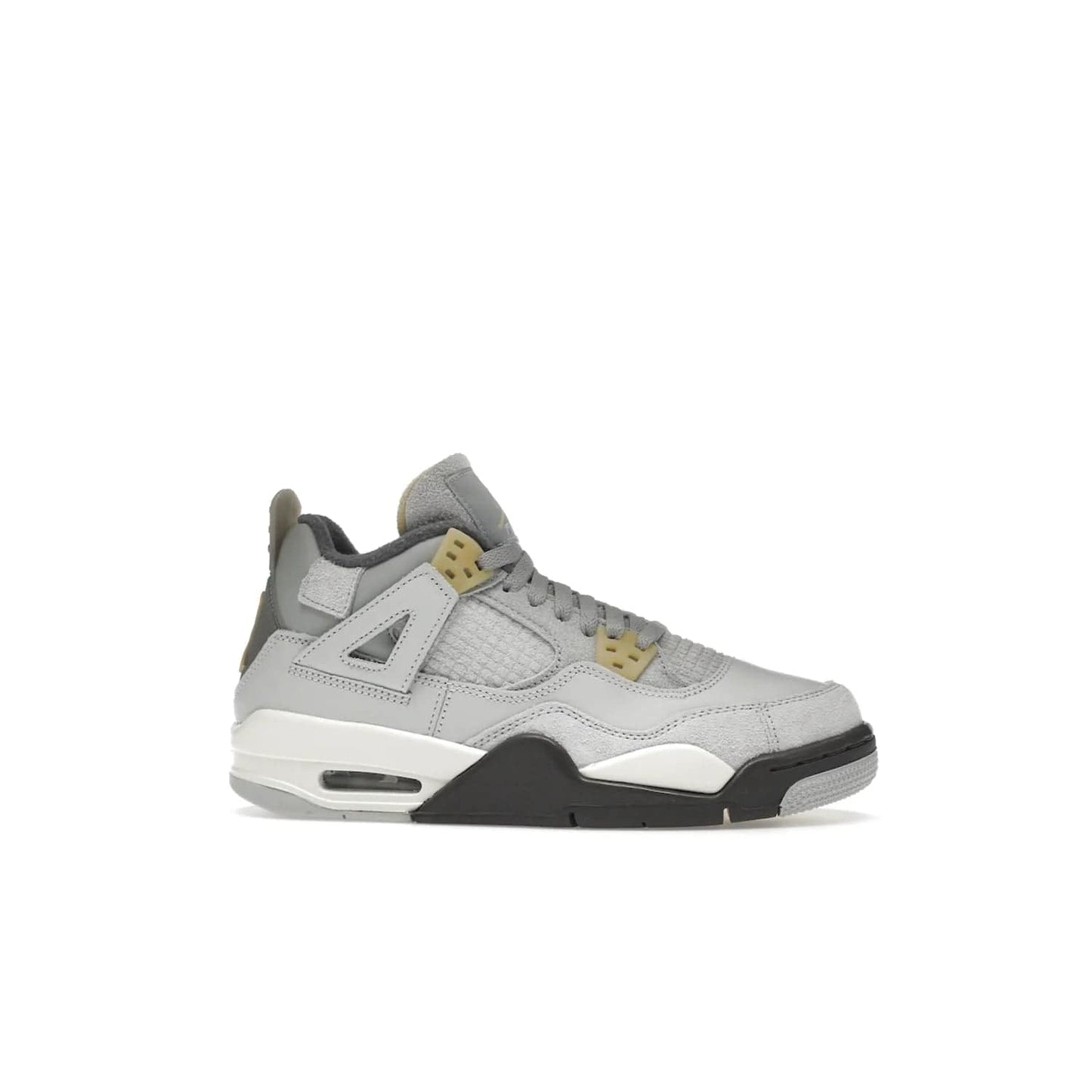 Jordan 4 Retro SE Craft Photon Dust (GS) - Image 2 - Only at www.BallersClubKickz.com - Shop the Jordan 4 Retro SE Craft Photon Dust (GS), the ultimate mix of style and comfort. With photonic dust, pale vanilla, off-white, grey fog, flat pewter and sail colorway, foam midsole, and rubber outsole, don't miss this special edition Jordan 4 releasing Feb 11, 2023.