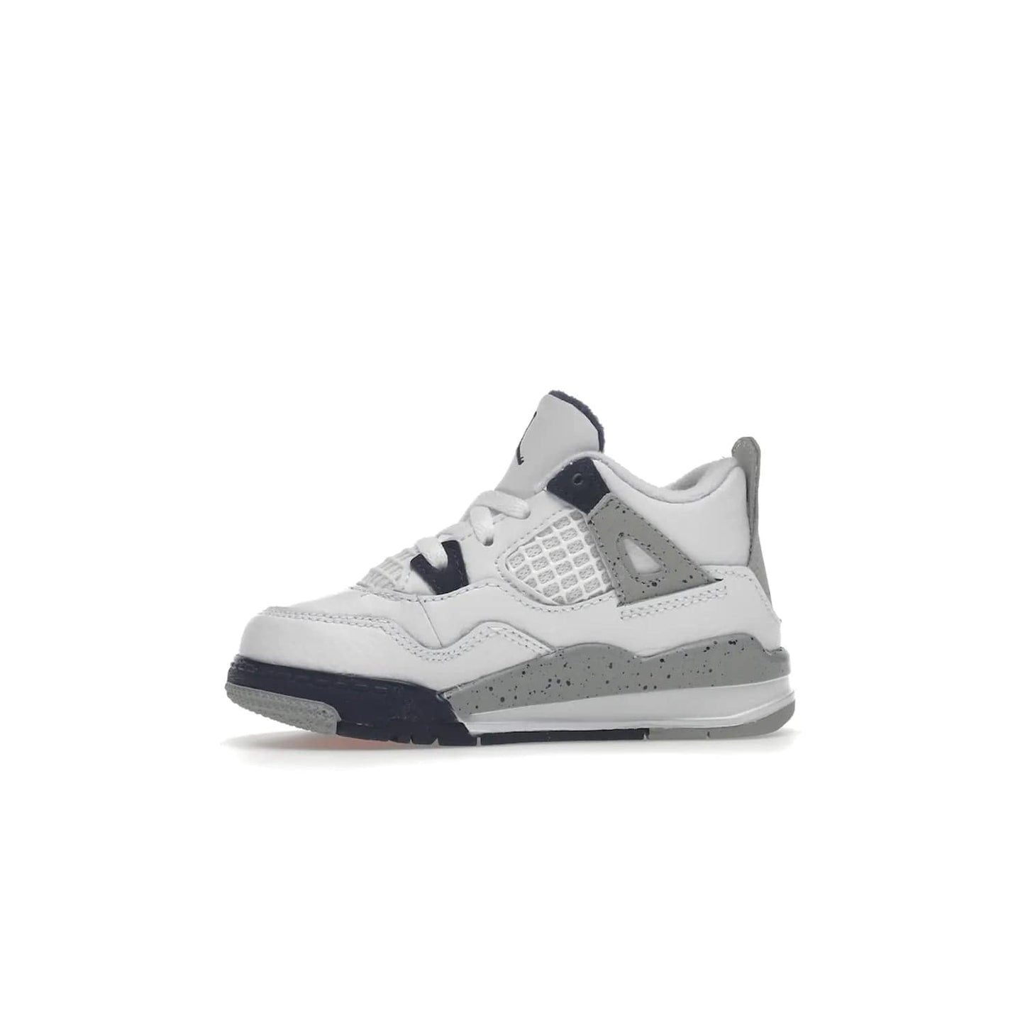Jordan 4 Retro Midnight Navy (TD) - Image 18 - Only at www.BallersClubKickz.com - Introducing the Jordan 4 Retro Midnight Navy (TD) for kids. White leather upper with navy and grey accents plus fire red detailing. Perfect for everyday wear. Get yours before they sell out.