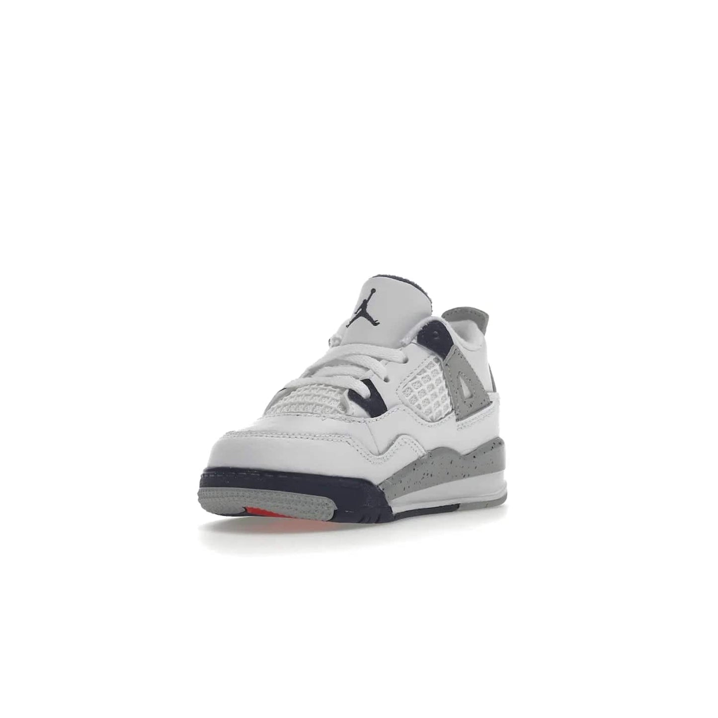 Jordan 4 Retro Midnight Navy (TD) - Image 14 - Only at www.BallersClubKickz.com - Introducing the Jordan 4 Retro Midnight Navy (TD) for kids. White leather upper with navy and grey accents plus fire red detailing. Perfect for everyday wear. Get yours before they sell out.