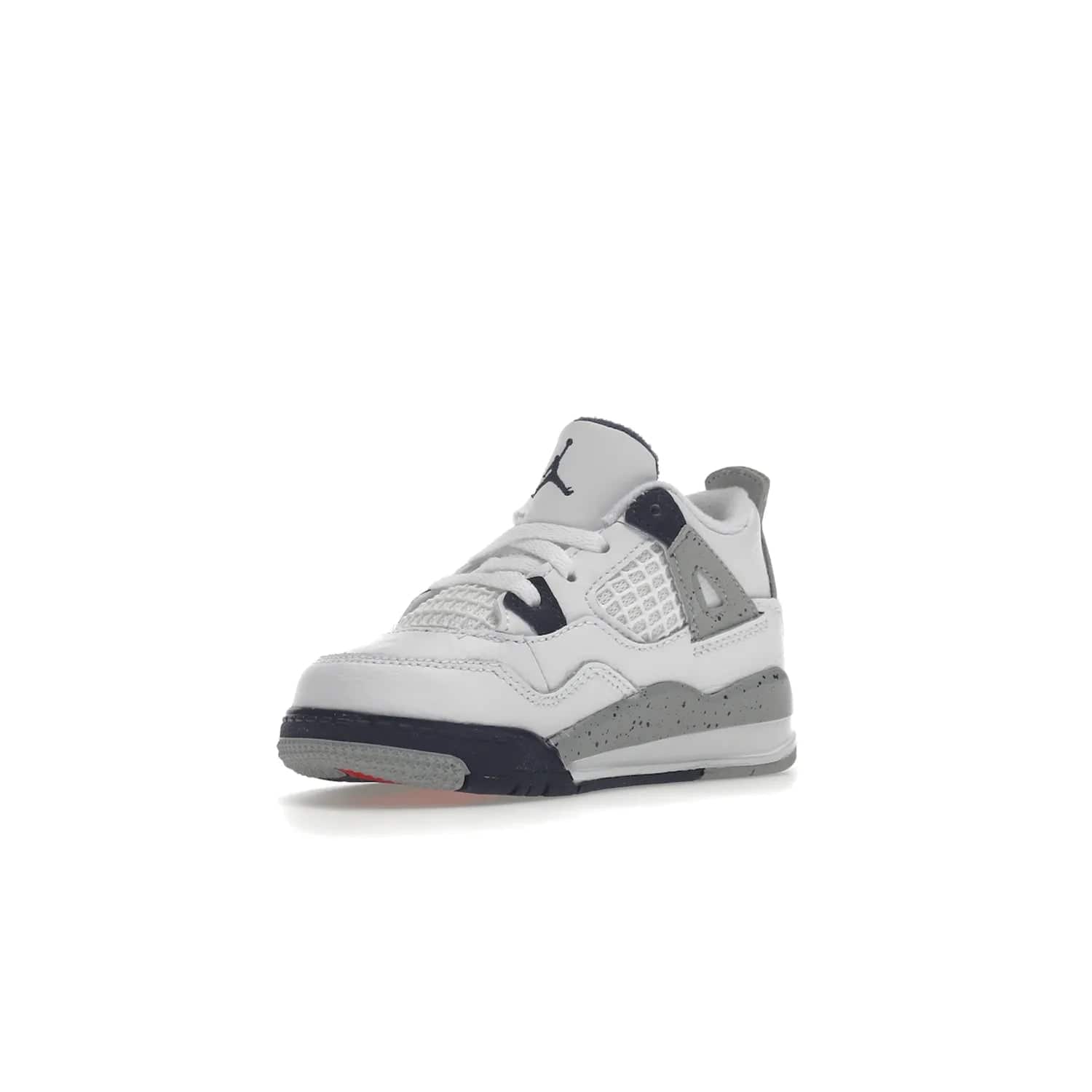 Jordan 4 Retro Midnight Navy (TD) - Image 15 - Only at www.BallersClubKickz.com - Introducing the Jordan 4 Retro Midnight Navy (TD) for kids. White leather upper with navy and grey accents plus fire red detailing. Perfect for everyday wear. Get yours before they sell out.