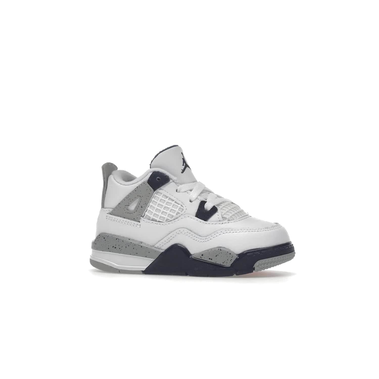 Jordan 4 Retro Midnight Navy (TD) - Image 3 - Only at www.BallersClubKickz.com - Introducing the Jordan 4 Retro Midnight Navy (TD) for kids. White leather upper with navy and grey accents plus fire red detailing. Perfect for everyday wear. Get yours before they sell out.