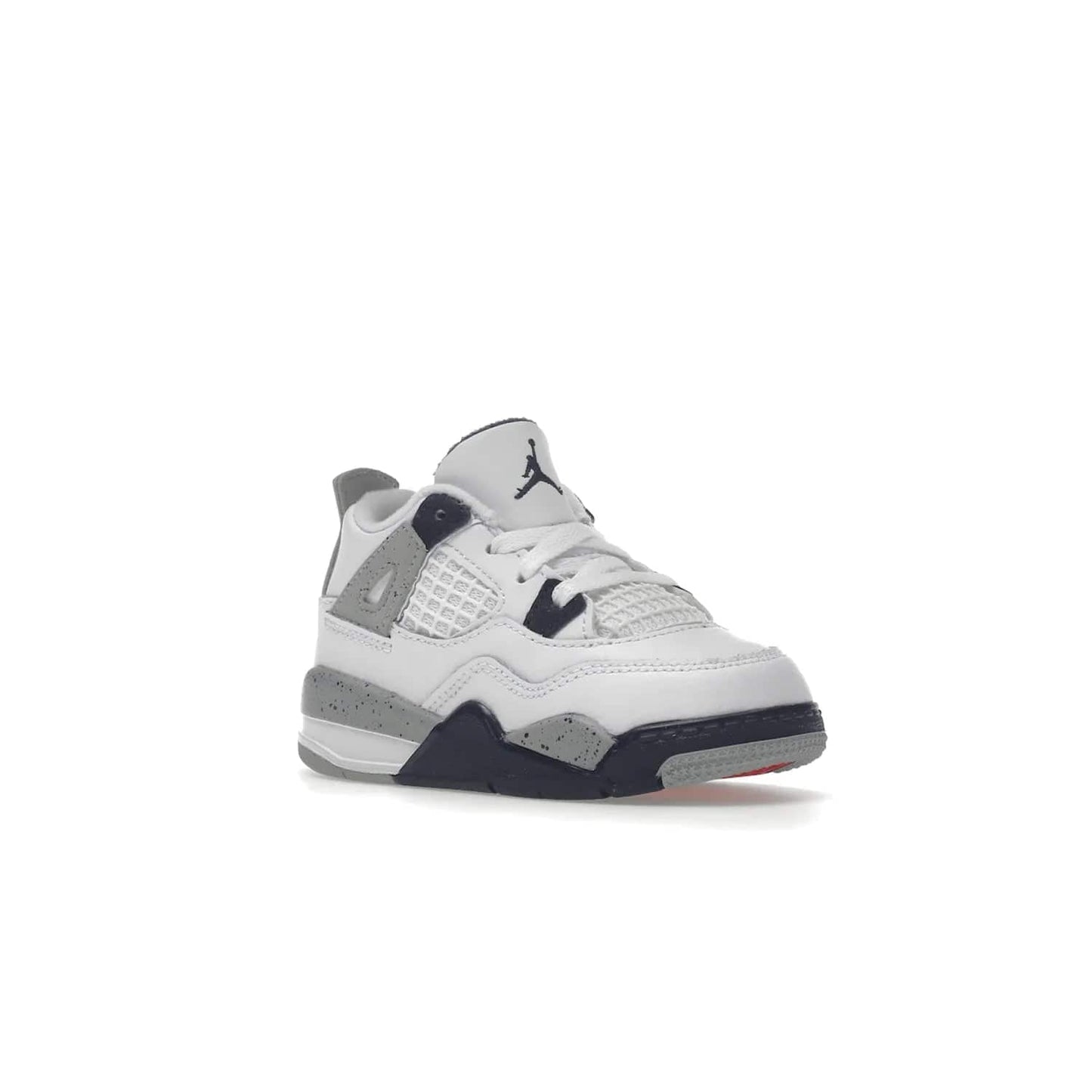 Jordan 4 Retro Midnight Navy (TD) - Image 5 - Only at www.BallersClubKickz.com - Introducing the Jordan 4 Retro Midnight Navy (TD) for kids. White leather upper with navy and grey accents plus fire red detailing. Perfect for everyday wear. Get yours before they sell out.