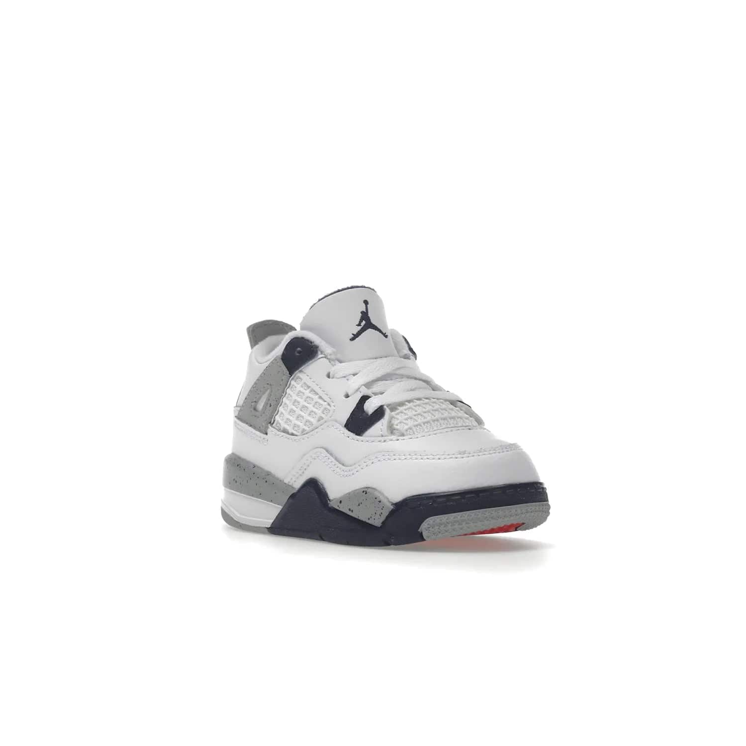 Jordan 4 Retro Midnight Navy (TD) - Image 6 - Only at www.BallersClubKickz.com - Introducing the Jordan 4 Retro Midnight Navy (TD) for kids. White leather upper with navy and grey accents plus fire red detailing. Perfect for everyday wear. Get yours before they sell out.