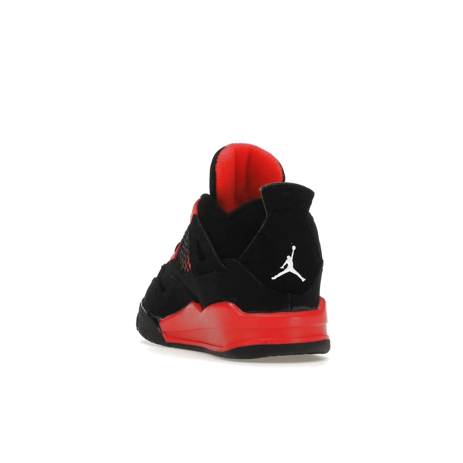 Jordan 4 Retro Red Thunder (TD) - Image 26 - Only at www.BallersClubKickz.com - This Air Jordan 4 Retro (TD) combines black nubuck with crimson detailing for a unique two-tone colorblocking. Visible Air-sole cushioning and Jumpman branding provide comfort and style. Kids-exclusive, released January 2022, at $60.