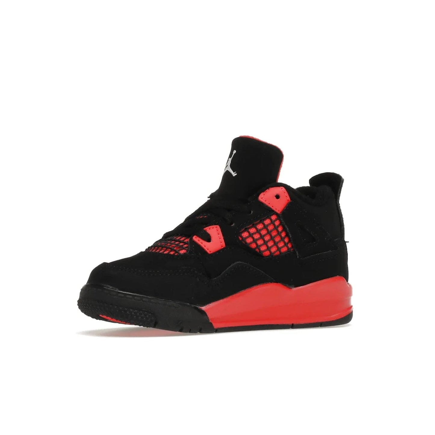 Jordan 4 Retro Red Thunder (TD) - Image 16 - Only at www.BallersClubKickz.com - This Air Jordan 4 Retro (TD) combines black nubuck with crimson detailing for a unique two-tone colorblocking. Visible Air-sole cushioning and Jumpman branding provide comfort and style. Kids-exclusive, released January 2022, at $60.