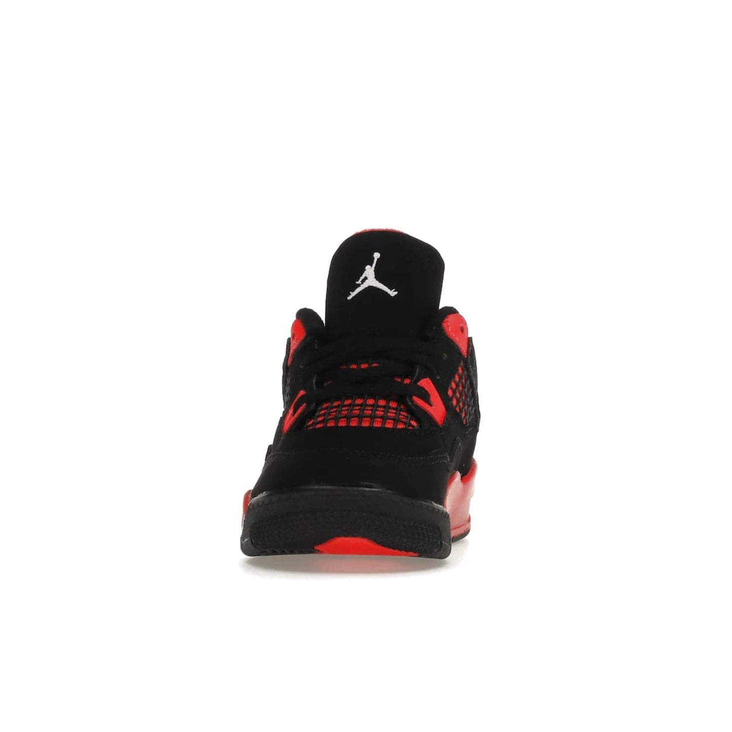 Jordan 4 Retro Red Thunder (TD) - Image 11 - Only at www.BallersClubKickz.com - This Air Jordan 4 Retro (TD) combines black nubuck with crimson detailing for a unique two-tone colorblocking. Visible Air-sole cushioning and Jumpman branding provide comfort and style. Kids-exclusive, released January 2022, at $60.