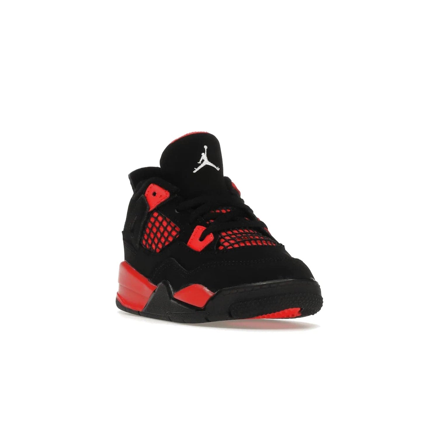 Jordan 4 Retro Red Thunder (TD) - Image 7 - Only at www.BallersClubKickz.com - This Air Jordan 4 Retro (TD) combines black nubuck with crimson detailing for a unique two-tone colorblocking. Visible Air-sole cushioning and Jumpman branding provide comfort and style. Kids-exclusive, released January 2022, at $60.