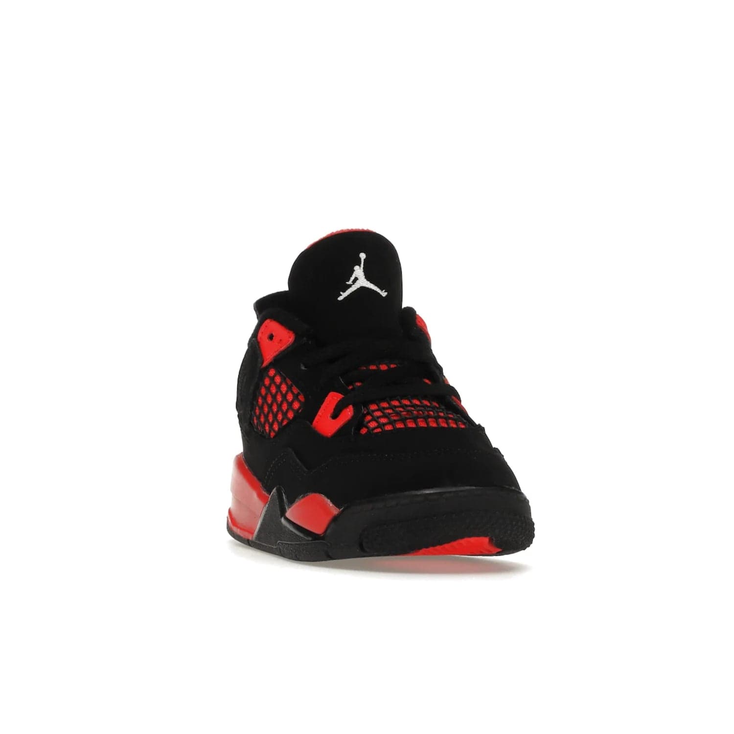 Jordan 4 Retro Red Thunder (TD) - Image 8 - Only at www.BallersClubKickz.com - This Air Jordan 4 Retro (TD) combines black nubuck with crimson detailing for a unique two-tone colorblocking. Visible Air-sole cushioning and Jumpman branding provide comfort and style. Kids-exclusive, released January 2022, at $60.