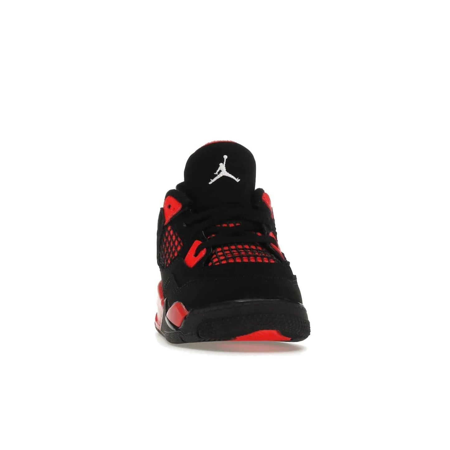 Jordan 4 Retro Red Thunder (TD) - Image 9 - Only at www.BallersClubKickz.com - This Air Jordan 4 Retro (TD) combines black nubuck with crimson detailing for a unique two-tone colorblocking. Visible Air-sole cushioning and Jumpman branding provide comfort and style. Kids-exclusive, released January 2022, at $60.