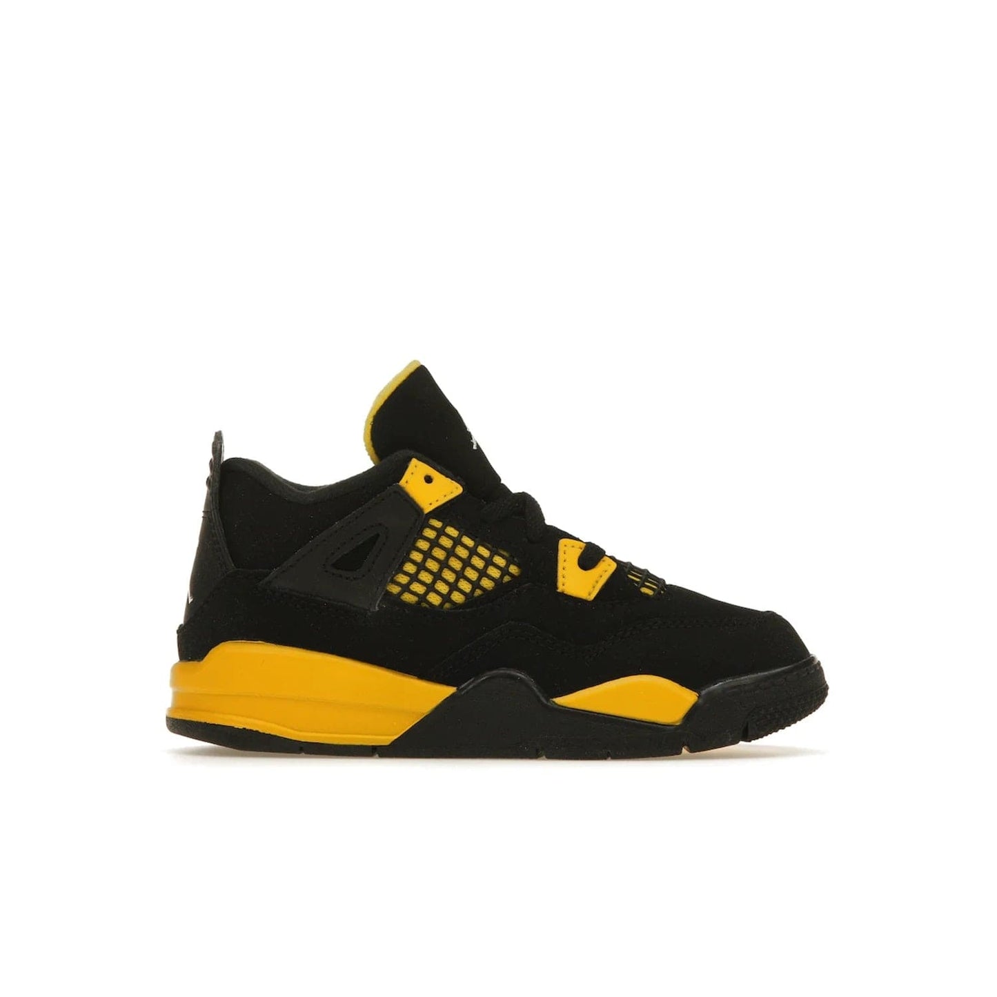 Jordan 4 Retro Thunder (2023) (TD) - Image 1 - Only at www.BallersClubKickz.com - Introducing the Jordan 4 Retro Thunder (2023) (TD): All-Black upper with Tour Yellow accents & Nike Air cushioning. Releasing in 2023.