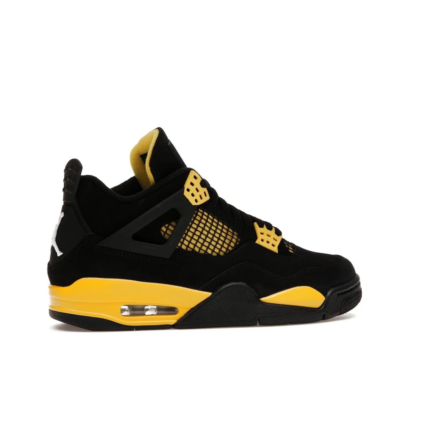 Jordan 4 Retro Thunder (2023) - Image 35 - Only at www.BallersClubKickz.com - Iconic Air Jordan 4 Retro Thunder (2023) returns with black nubuck upper and Tour Yellow details. Featuring Jumpman logo on heel tab, tongue and insoles. Dropping May 13th, 2023.