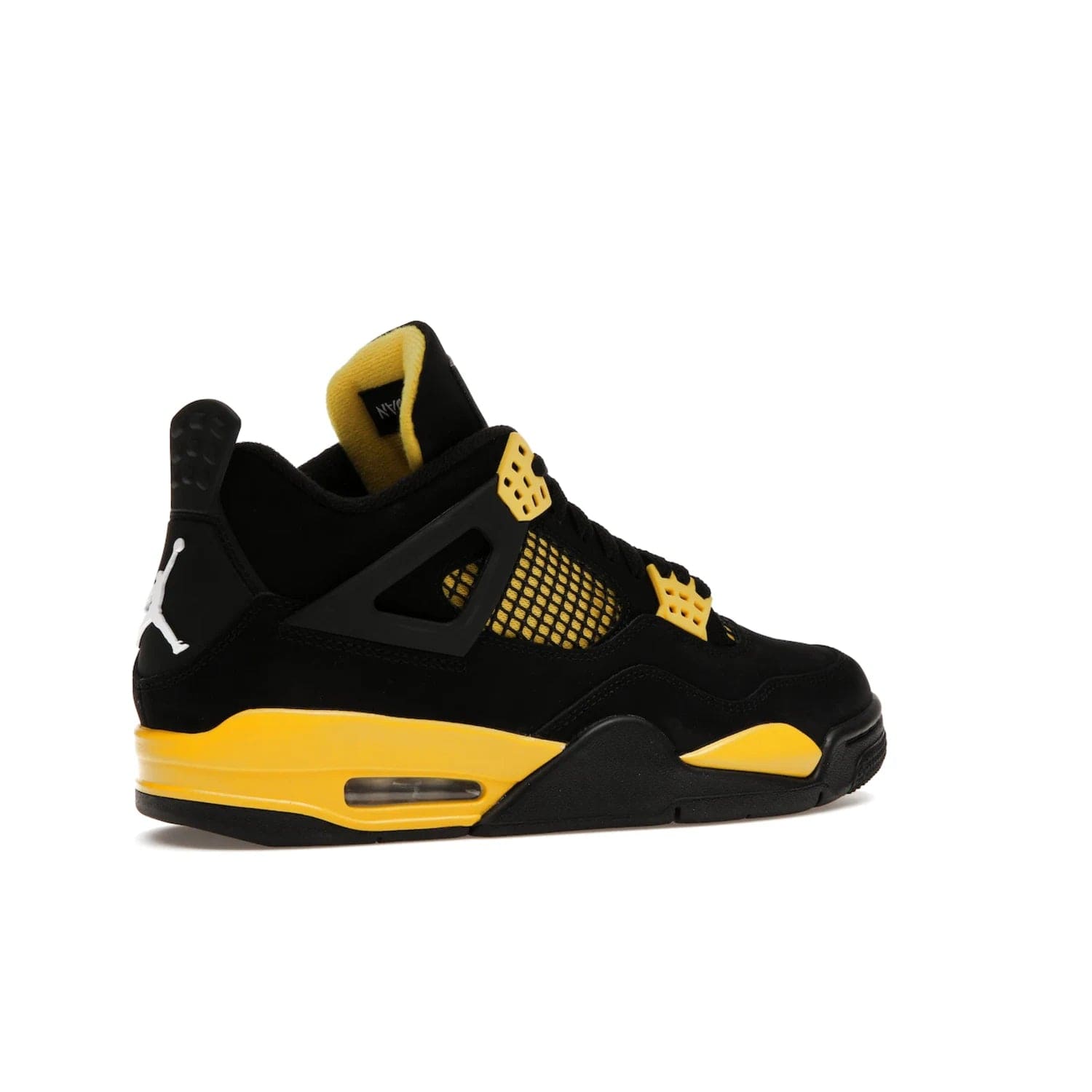 Jordan 4 Retro Thunder (2023) - Image 34 - Only at www.BallersClubKickz.com - Iconic Air Jordan 4 Retro Thunder (2023) returns with black nubuck upper and Tour Yellow details. Featuring Jumpman logo on heel tab, tongue and insoles. Dropping May 13th, 2023.