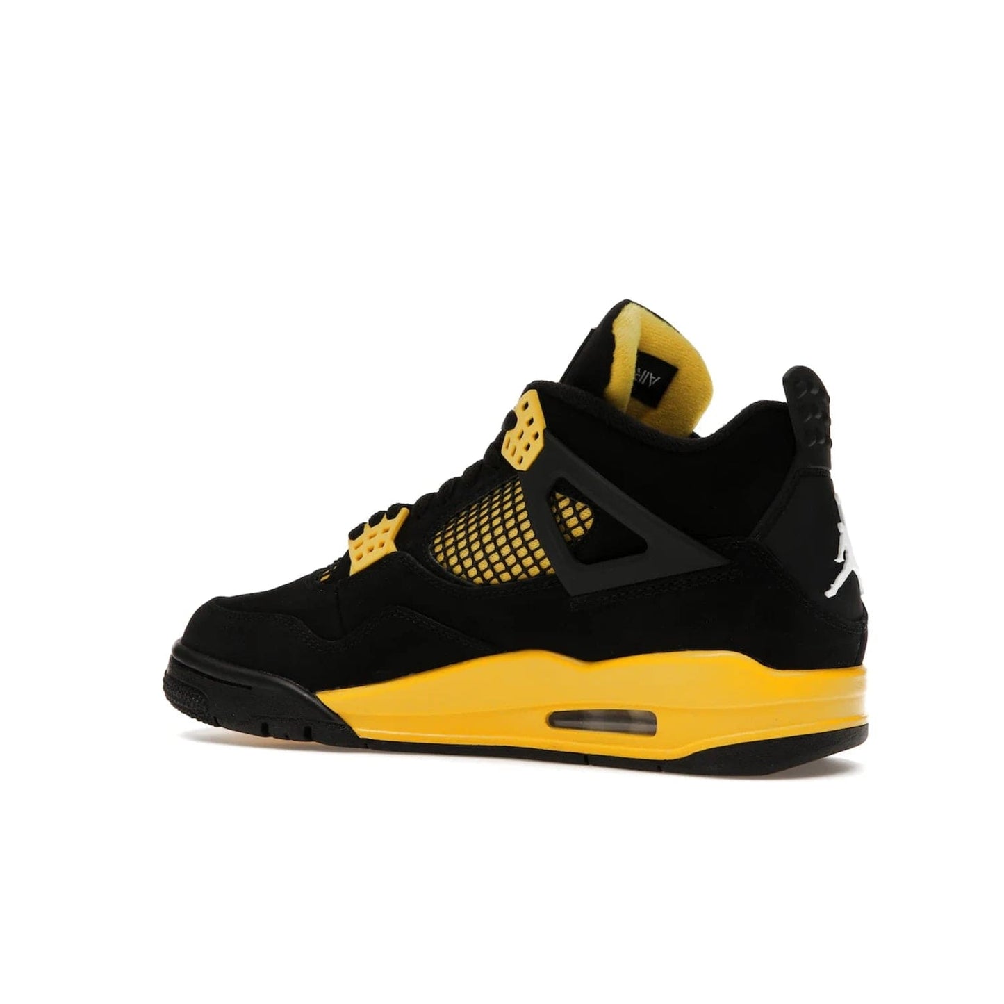 Jordan 4 Retro Thunder (2023) - Image 22 - Only at www.BallersClubKickz.com - Iconic Air Jordan 4 Retro Thunder (2023) returns with black nubuck upper and Tour Yellow details. Featuring Jumpman logo on heel tab, tongue and insoles. Dropping May 13th, 2023.