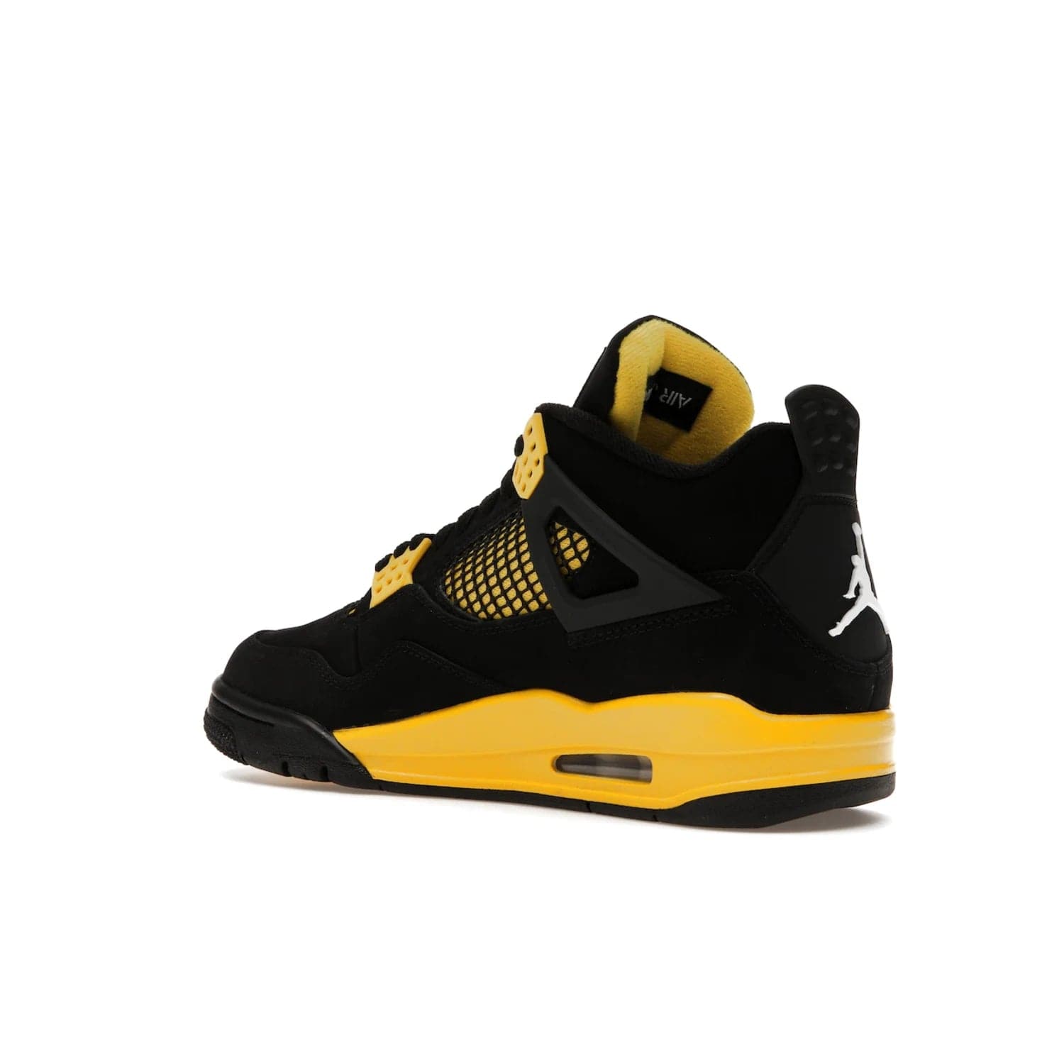 Jordan 4 Retro Thunder (2023) - Image 23 - Only at www.BallersClubKickz.com - Iconic Air Jordan 4 Retro Thunder (2023) returns with black nubuck upper and Tour Yellow details. Featuring Jumpman logo on heel tab, tongue and insoles. Dropping May 13th, 2023.