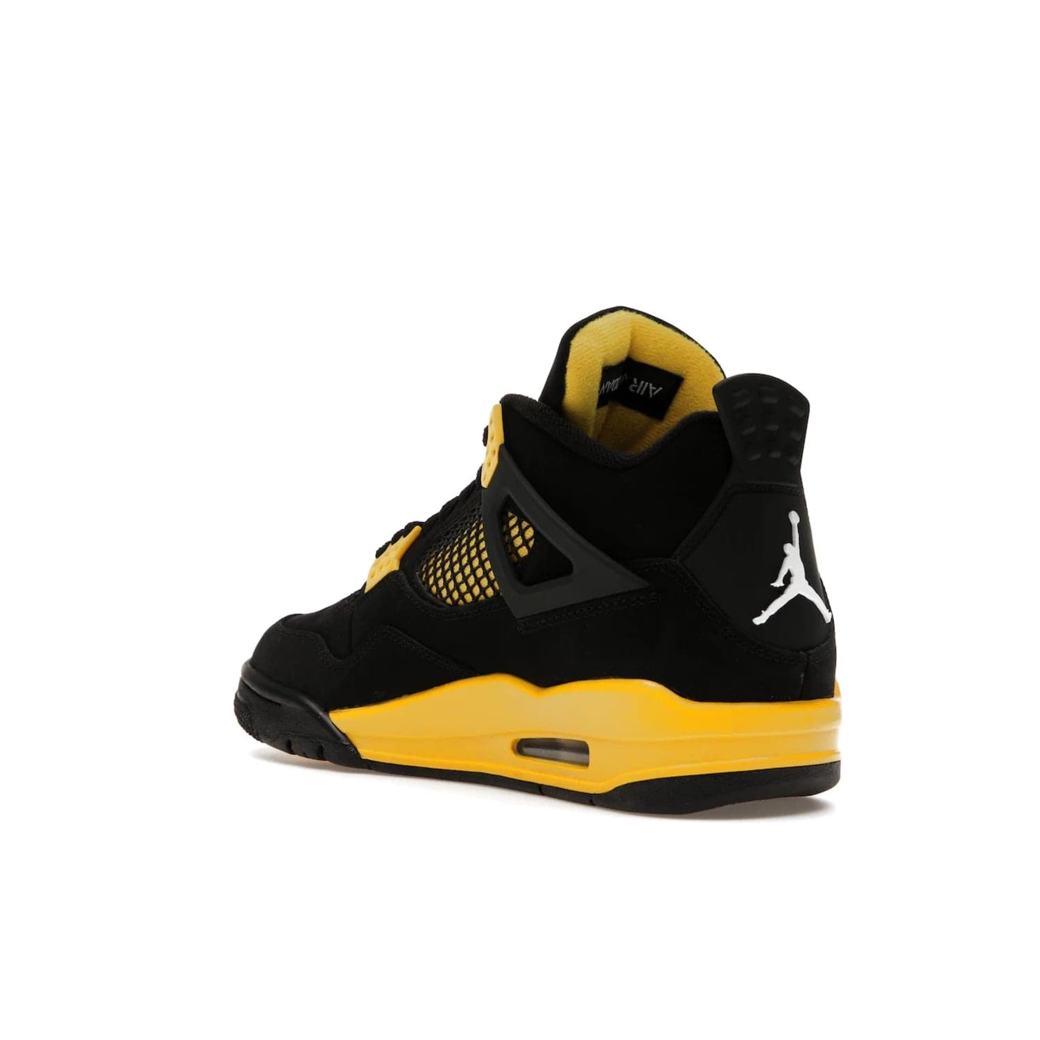 Jordan 4 Retro Thunder (2023) - Image 24 - Only at www.BallersClubKickz.com - Iconic Air Jordan 4 Retro Thunder (2023) returns with black nubuck upper and Tour Yellow details. Featuring Jumpman logo on heel tab, tongue and insoles. Dropping May 13th, 2023.