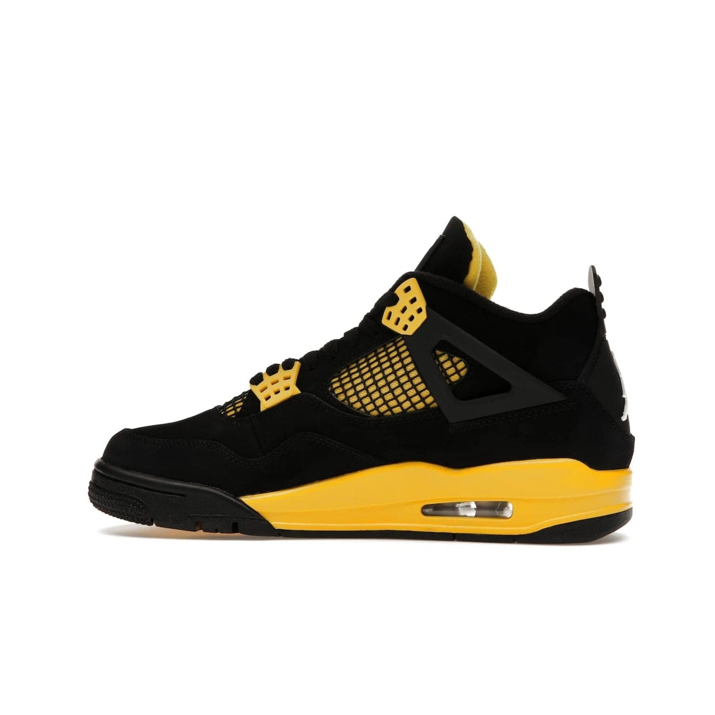 Jordan 4 Retro Thunder (2023) - Image 20 - Only at www.BallersClubKickz.com - Iconic Air Jordan 4 Retro Thunder (2023) returns with black nubuck upper and Tour Yellow details. Featuring Jumpman logo on heel tab, tongue and insoles. Dropping May 13th, 2023.