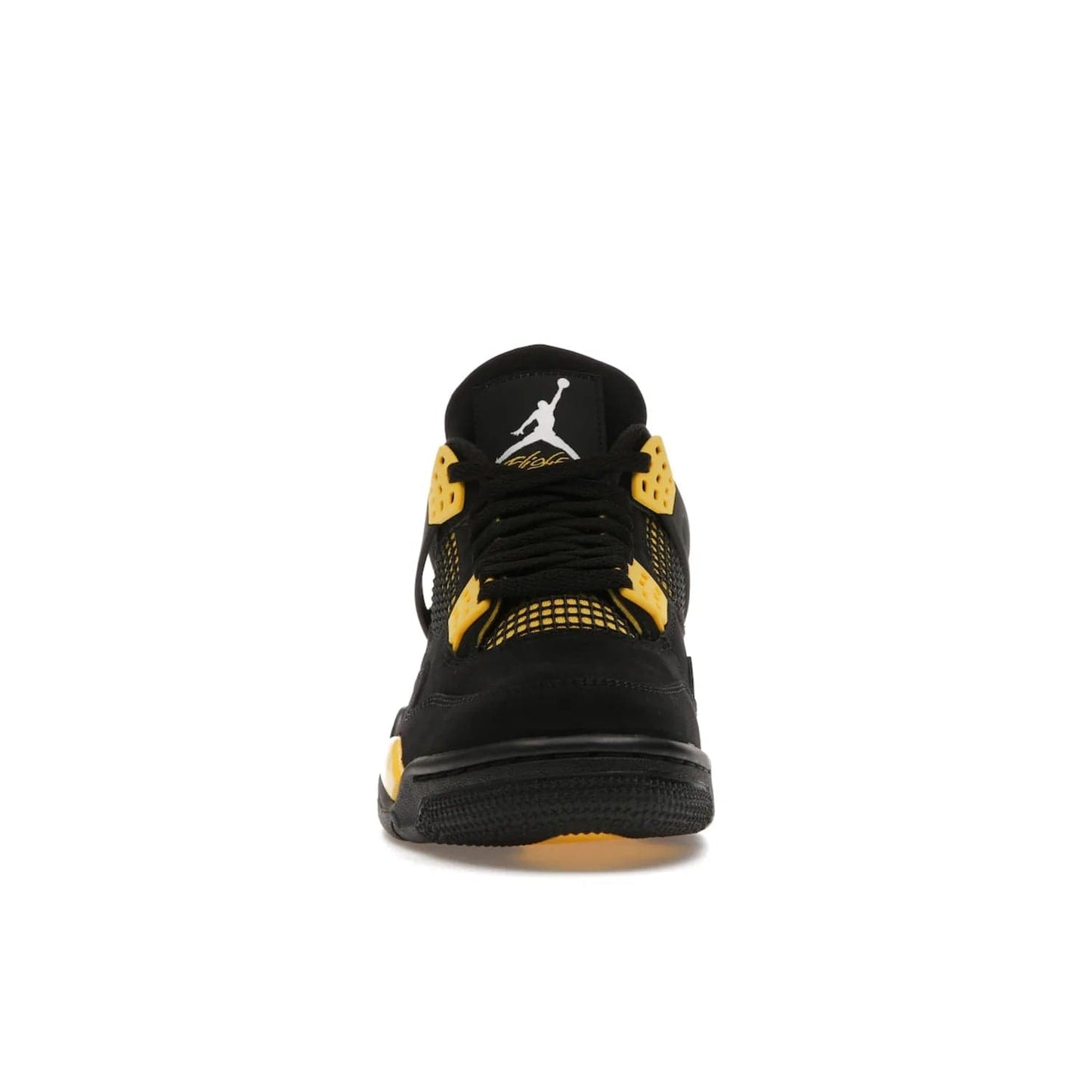 Jordan 4 Retro Thunder (2023) - Image 10 - Only at www.BallersClubKickz.com - Iconic Air Jordan 4 Retro Thunder (2023) returns with black nubuck upper and Tour Yellow details. Featuring Jumpman logo on heel tab, tongue and insoles. Dropping May 13th, 2023.