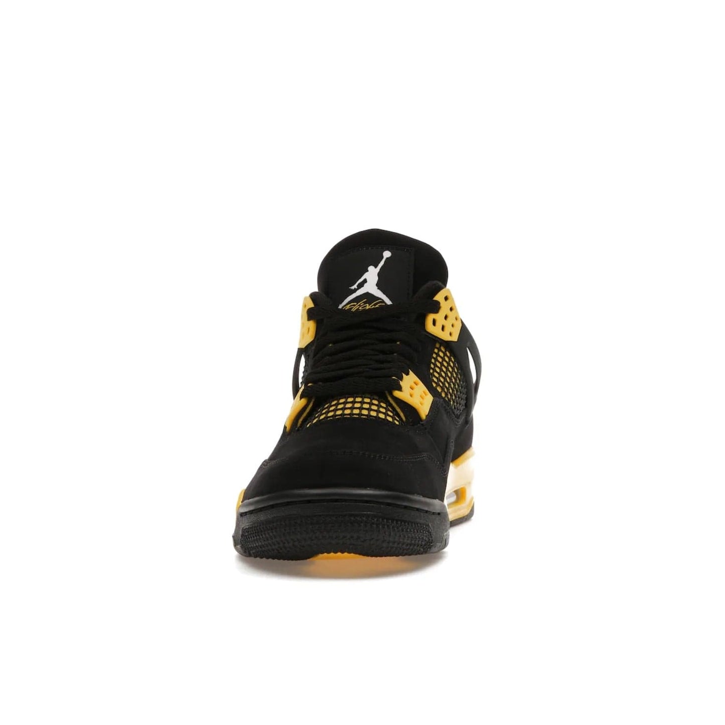 Jordan 4 Retro Thunder (2023) - Image 11 - Only at www.BallersClubKickz.com - Iconic Air Jordan 4 Retro Thunder (2023) returns with black nubuck upper and Tour Yellow details. Featuring Jumpman logo on heel tab, tongue and insoles. Dropping May 13th, 2023.