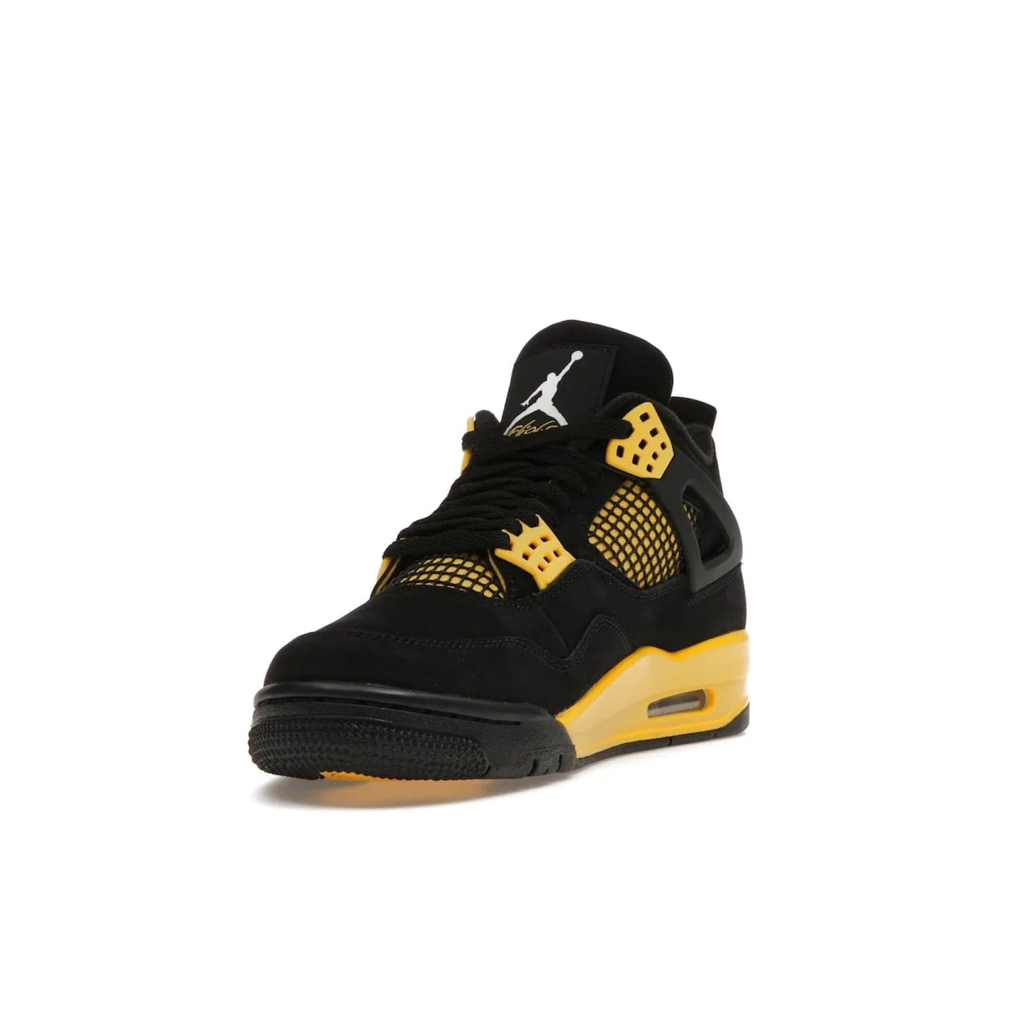 Jordan 4 Retro Thunder (2023) - Image 13 - Only at www.BallersClubKickz.com - Iconic Air Jordan 4 Retro Thunder (2023) returns with black nubuck upper and Tour Yellow details. Featuring Jumpman logo on heel tab, tongue and insoles. Dropping May 13th, 2023.