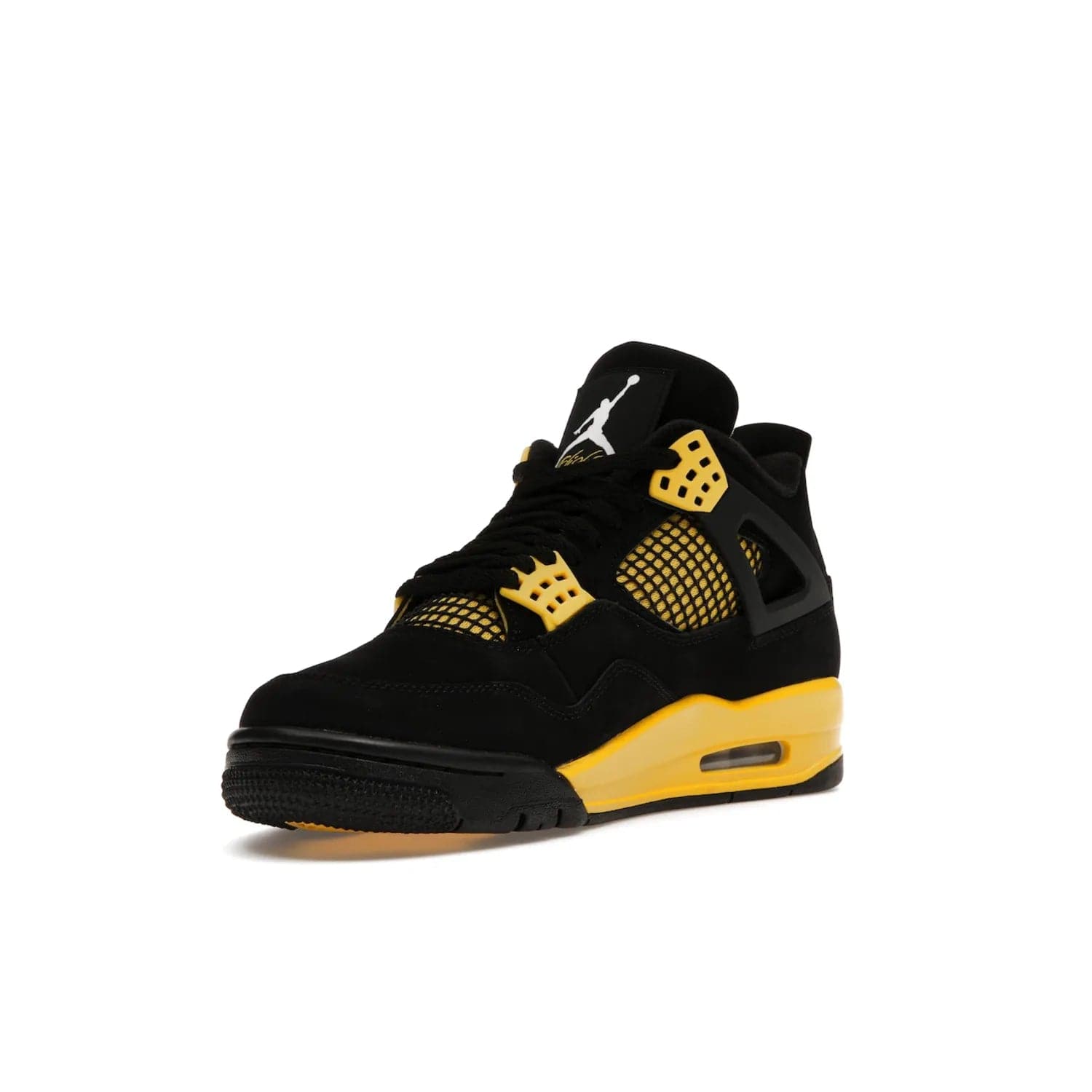 Jordan 4 Retro Thunder (2023) - Image 14 - Only at www.BallersClubKickz.com - Iconic Air Jordan 4 Retro Thunder (2023) returns with black nubuck upper and Tour Yellow details. Featuring Jumpman logo on heel tab, tongue and insoles. Dropping May 13th, 2023.