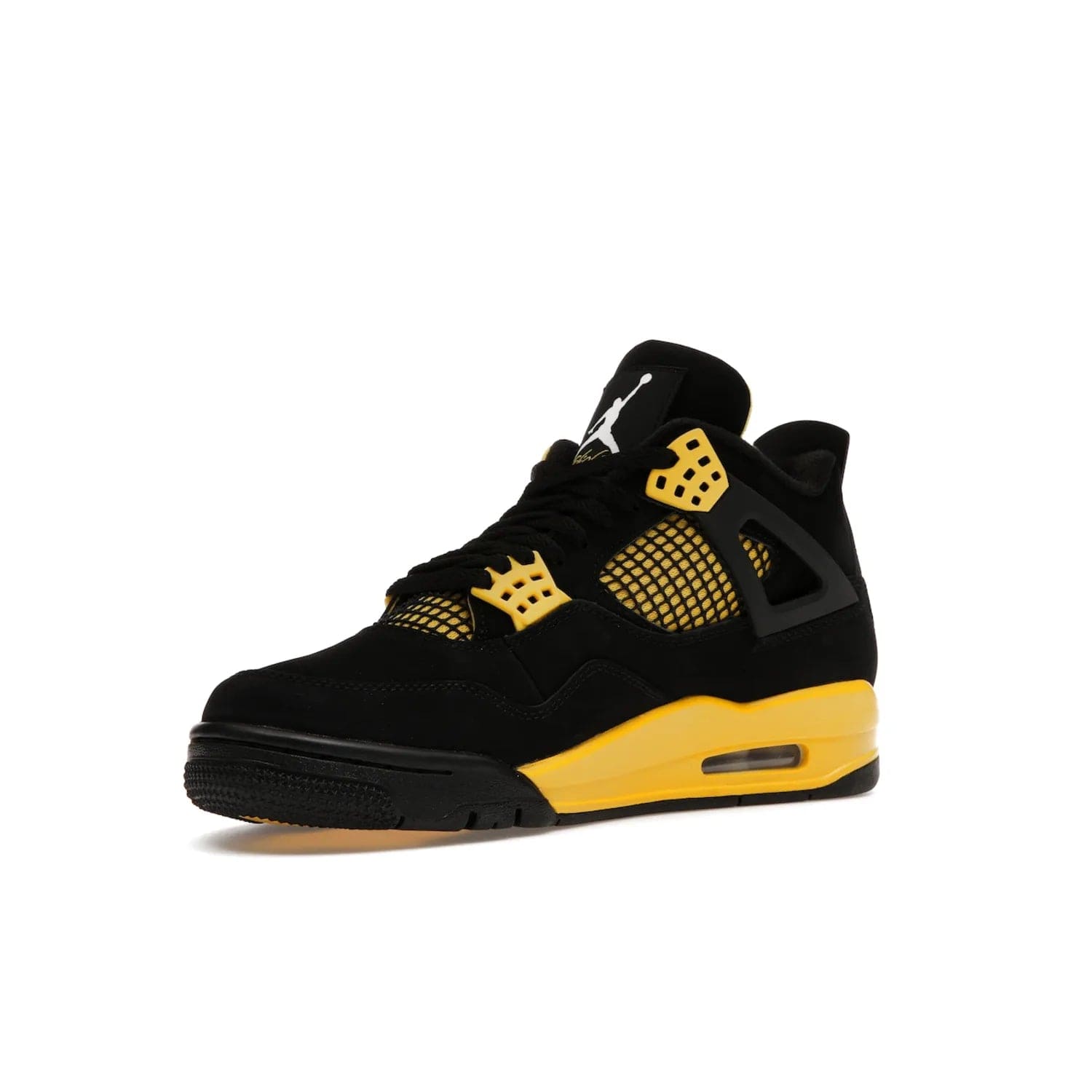 Jordan 4 Retro Thunder (2023) - Image 15 - Only at www.BallersClubKickz.com - Iconic Air Jordan 4 Retro Thunder (2023) returns with black nubuck upper and Tour Yellow details. Featuring Jumpman logo on heel tab, tongue and insoles. Dropping May 13th, 2023.