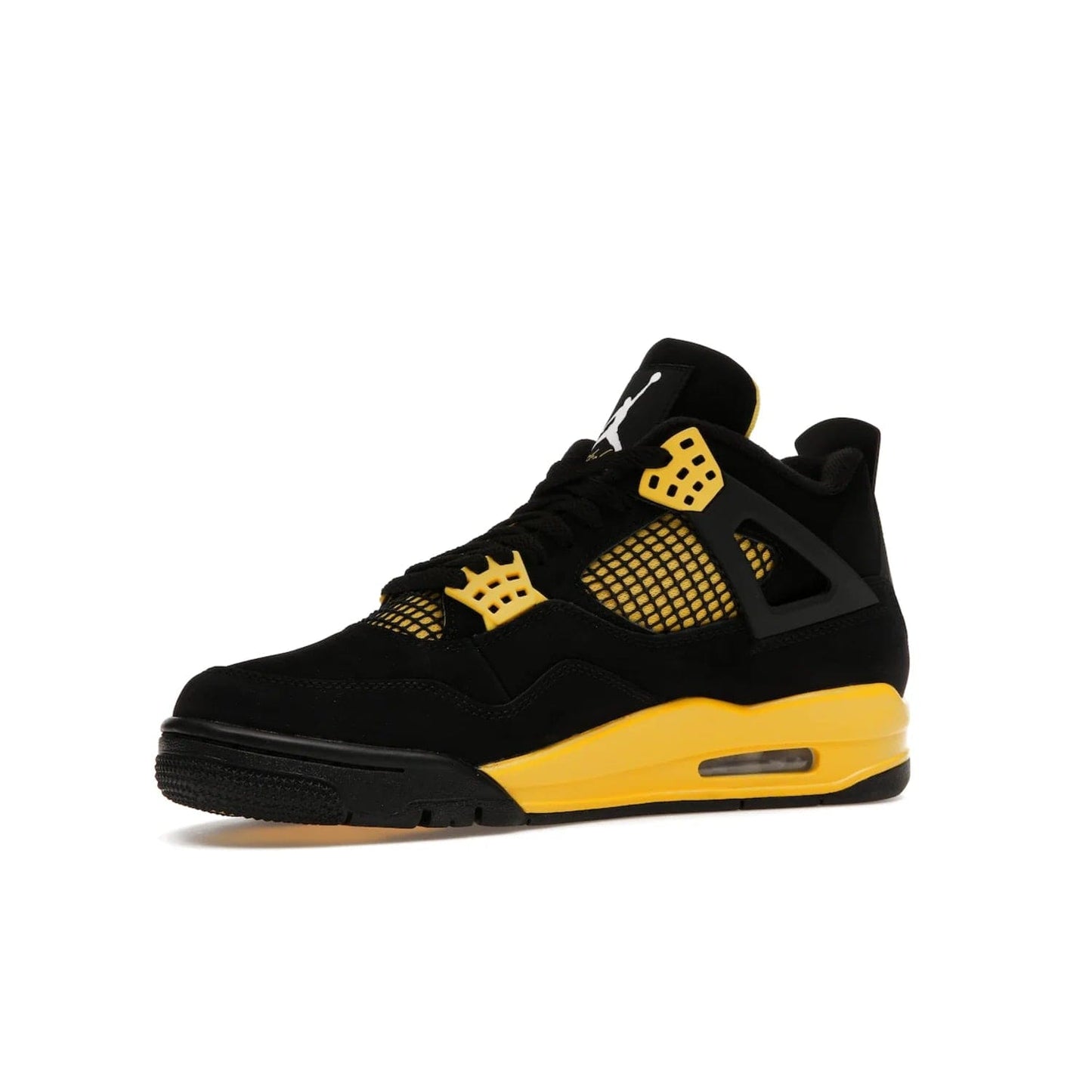 Jordan 4 Retro Thunder (2023) - Image 16 - Only at www.BallersClubKickz.com - Iconic Air Jordan 4 Retro Thunder (2023) returns with black nubuck upper and Tour Yellow details. Featuring Jumpman logo on heel tab, tongue and insoles. Dropping May 13th, 2023.