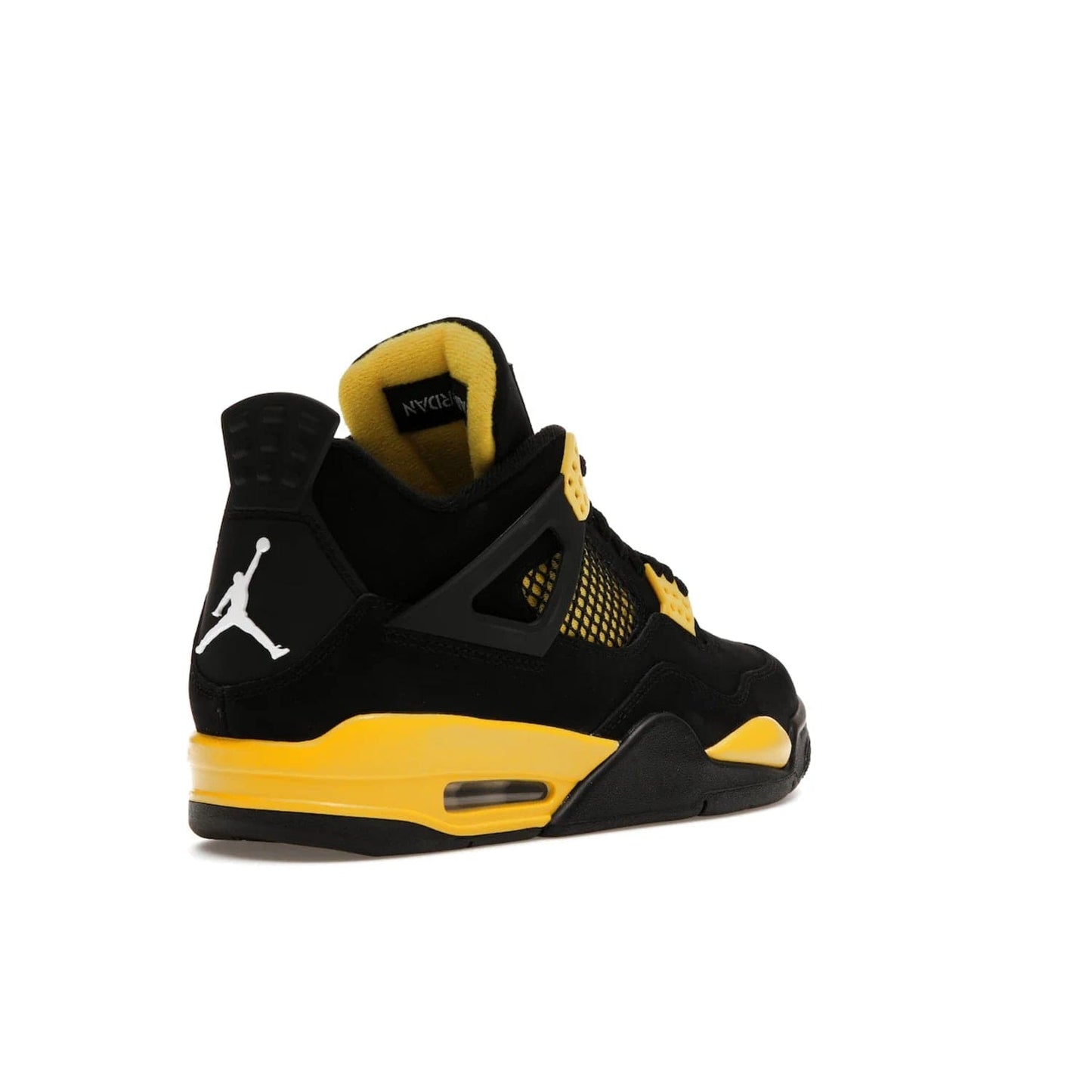 Jordan 4 Retro Thunder (2023) - Image 32 - Only at www.BallersClubKickz.com - Iconic Air Jordan 4 Retro Thunder (2023) returns with black nubuck upper and Tour Yellow details. Featuring Jumpman logo on heel tab, tongue and insoles. Dropping May 13th, 2023.