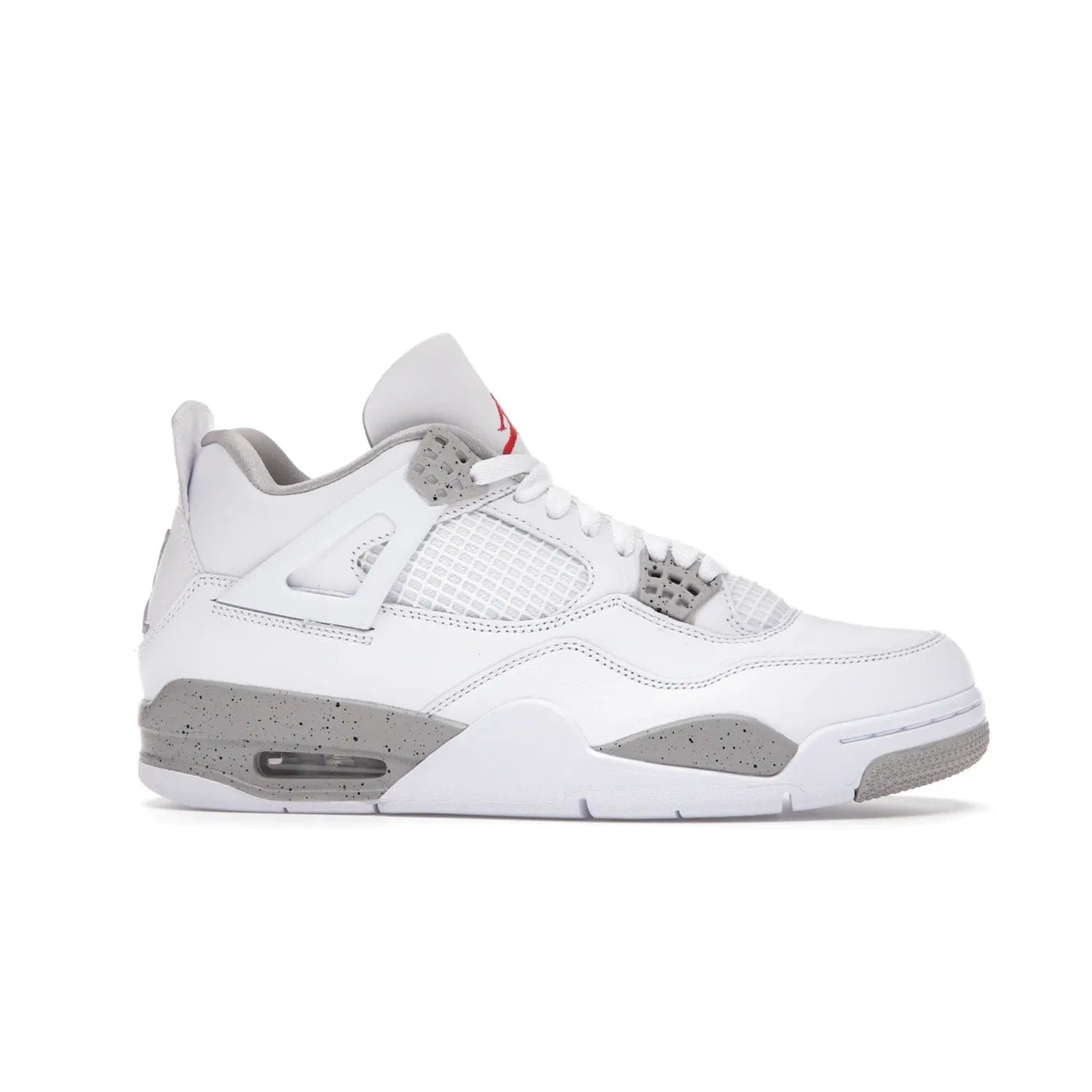 Jordan 4 Retro White Oreo (2021) - Image 2 - Only at www.BallersClubKickz.com - Update your sneaker style with the Air Jordan 4 Retro White Oreo. Limited-edition sneaker features white leather and mesh upper, Tech Grey eyelets and midsole, Jumpman logo embroidered on the tongue, and more. Released exclusively on Saturday, July 3rd.