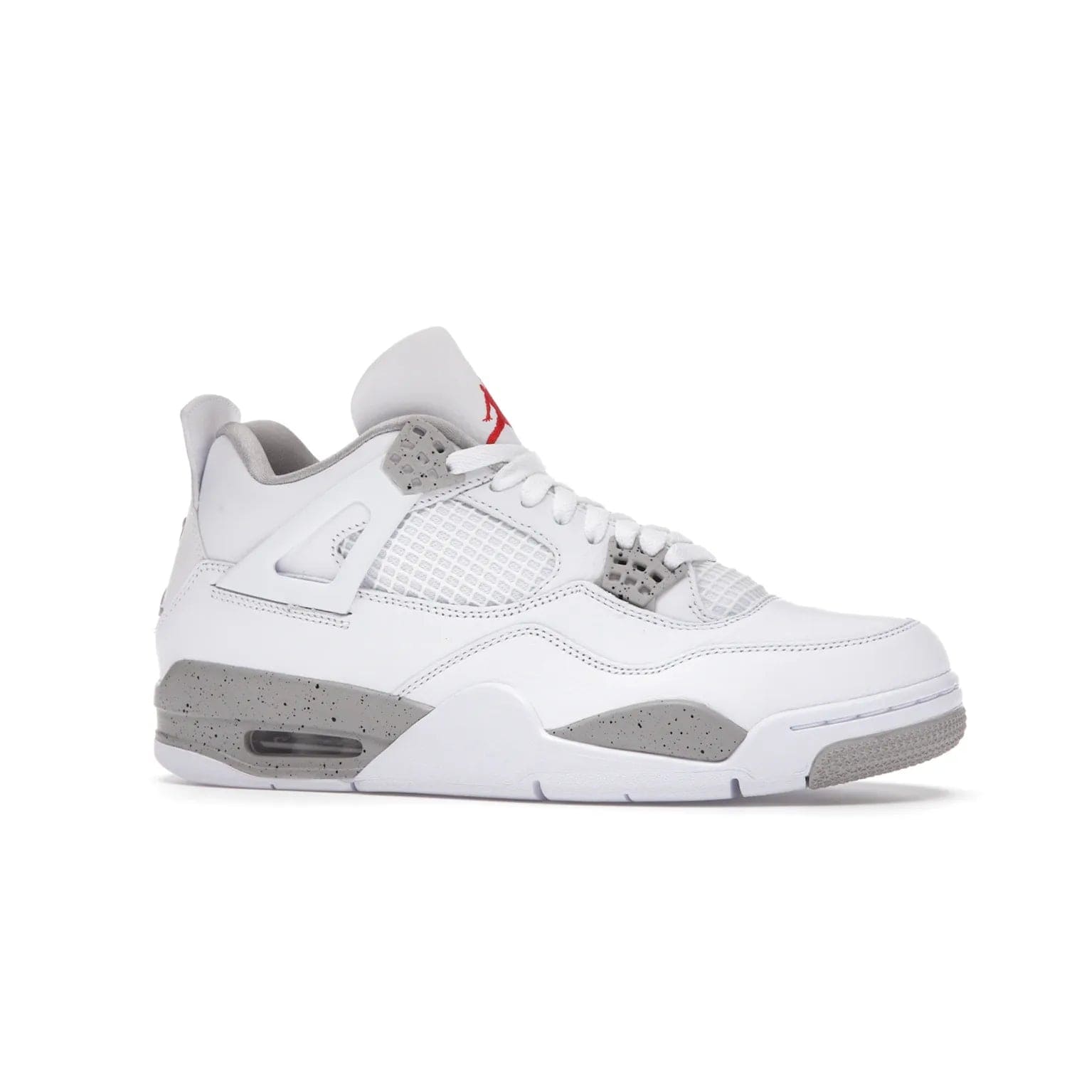 Jordan 4 Retro White Oreo (2021) - Image 3 - Only at www.BallersClubKickz.com - Update your sneaker style with the Air Jordan 4 Retro White Oreo. Limited-edition sneaker features white leather and mesh upper, Tech Grey eyelets and midsole, Jumpman logo embroidered on the tongue, and more. Released exclusively on Saturday, July 3rd.