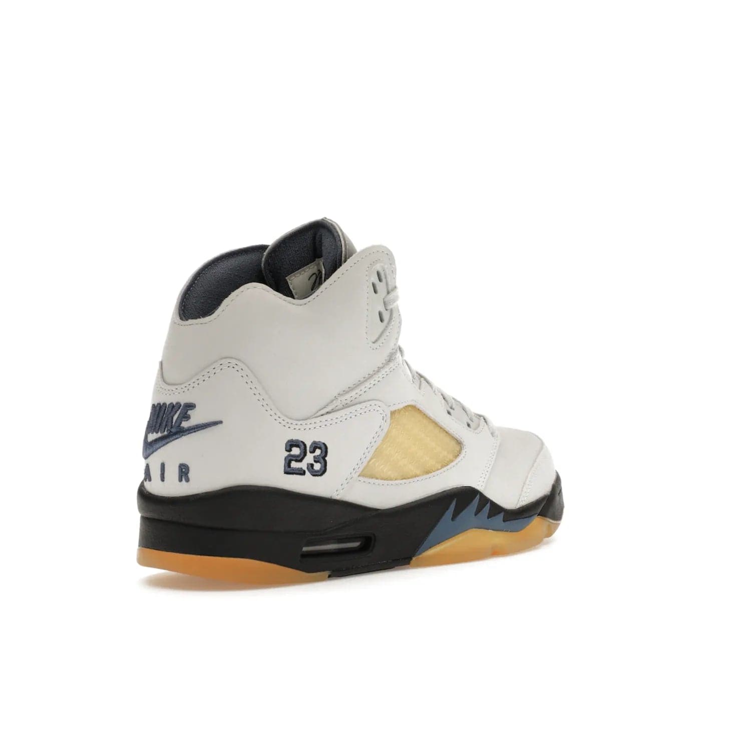 Jordan 5 Retro A Ma Maniére Dawn (Women's) - Image 32 - Only at www.BallersClubKickz.com - Catch the exclusive Air Jordan 5 Retro A Ma Maniére "Dawn" – a modern classic that combines elegance and street style. Get a gleaming metallic silver tongue, the iconic "23" heel, and signature shark teeth pattern. A Photon Dust/Black/Diffused Blue/Pale Ivory colorway, slimmed-down collar, and pre-yellowed quarter panel netting make this sneaker a must-have. Get your pair on November 17 and seize
