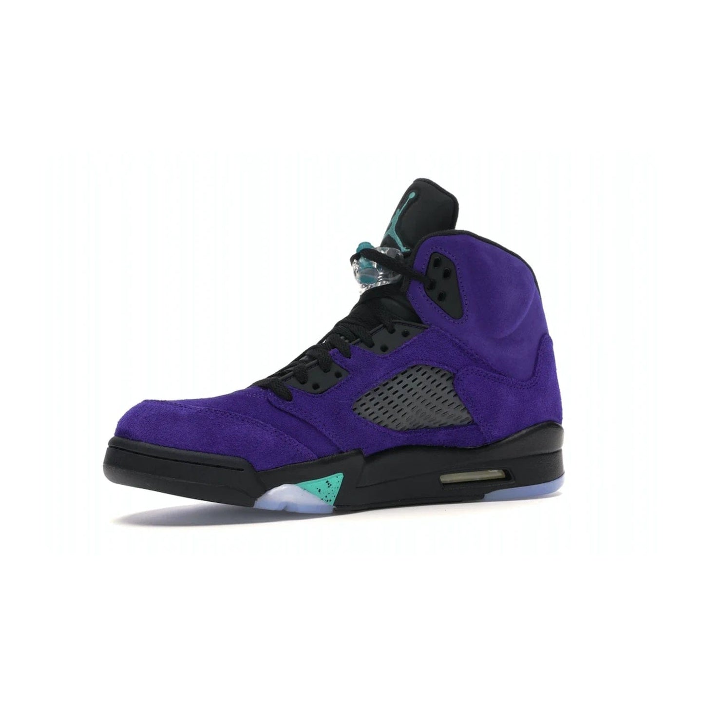 Jordan 5 Retro Alternate Grape - Image 16 - Only at www.BallersClubKickz.com - Bring the classic Jordan 5 Retro Alternate Grape to your sneaker collection! Featuring a purple suede upper, charcoal underlays, green detailing, and an icy and green outsole. Releasing for the first time since 1990, don't miss this chance to add a piece of sneaker history to your collection.