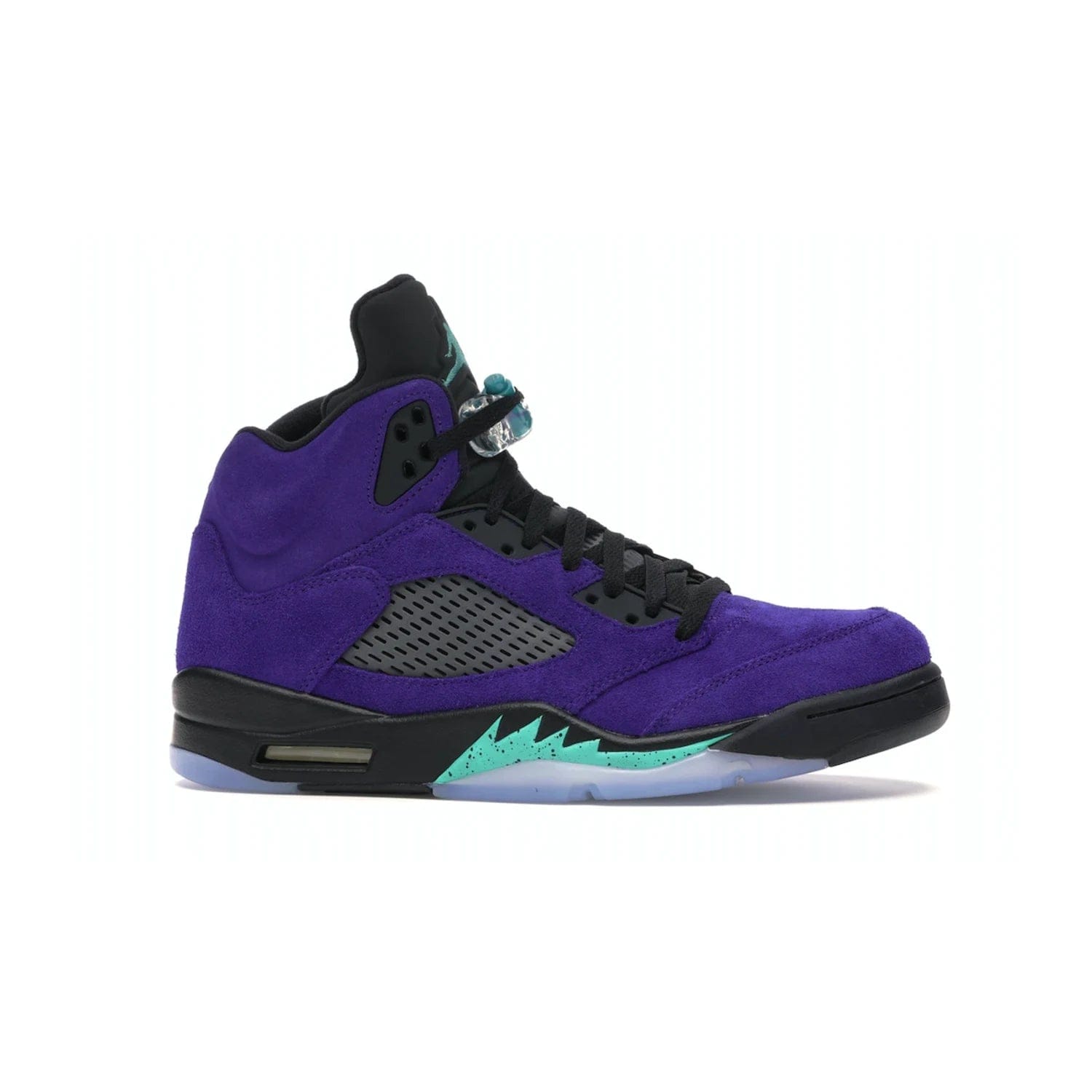 Jordan 5 Retro Alternate Grape - Image 2 - Only at www.BallersClubKickz.com - Bring the classic Jordan 5 Retro Alternate Grape to your sneaker collection! Featuring a purple suede upper, charcoal underlays, green detailing, and an icy and green outsole. Releasing for the first time since 1990, don't miss this chance to add a piece of sneaker history to your collection.