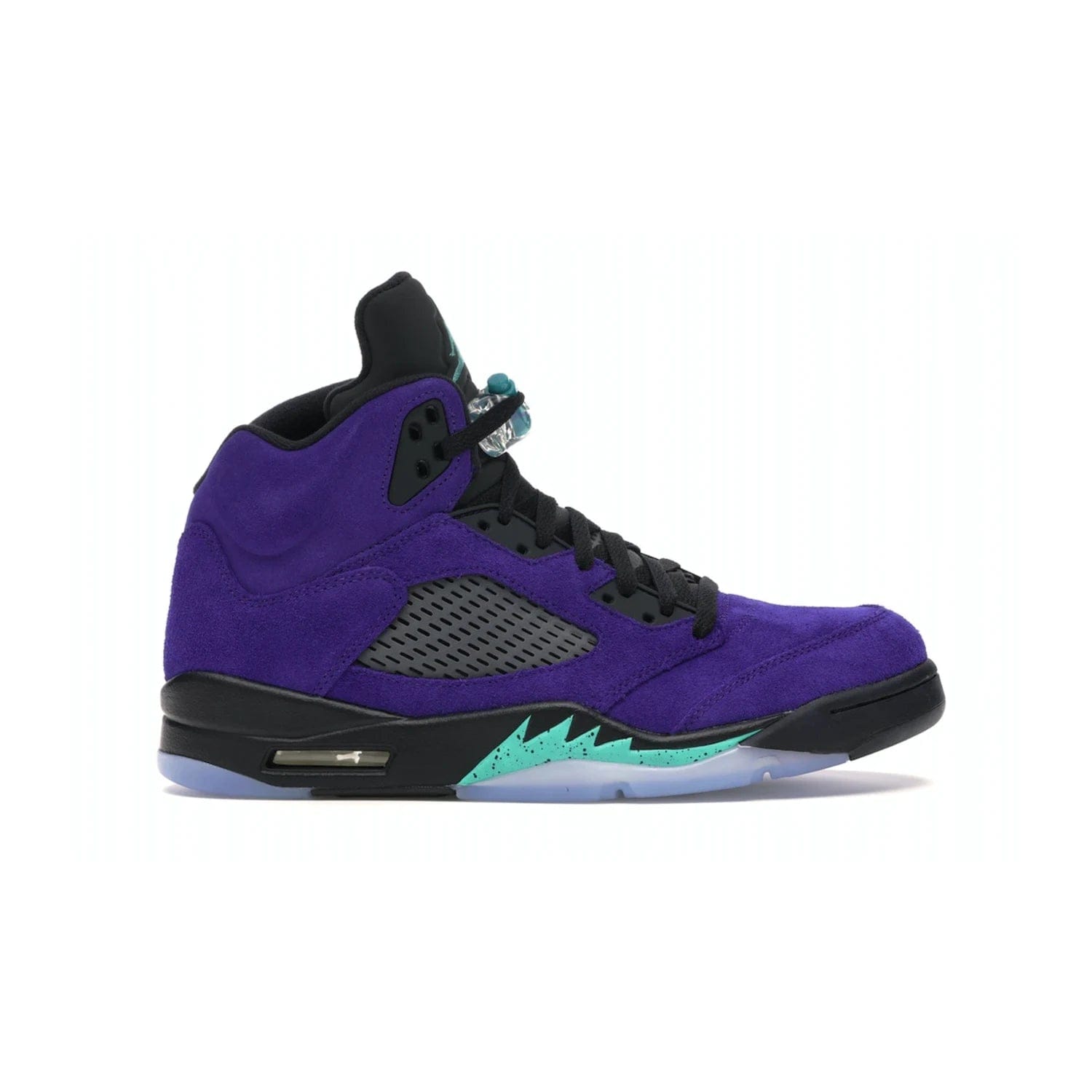 Jordan 5 Retro Alternate Grape - Image 1 - Only at www.BallersClubKickz.com - Bring the classic Jordan 5 Retro Alternate Grape to your sneaker collection! Featuring a purple suede upper, charcoal underlays, green detailing, and an icy and green outsole. Releasing for the first time since 1990, don't miss this chance to add a piece of sneaker history to your collection.