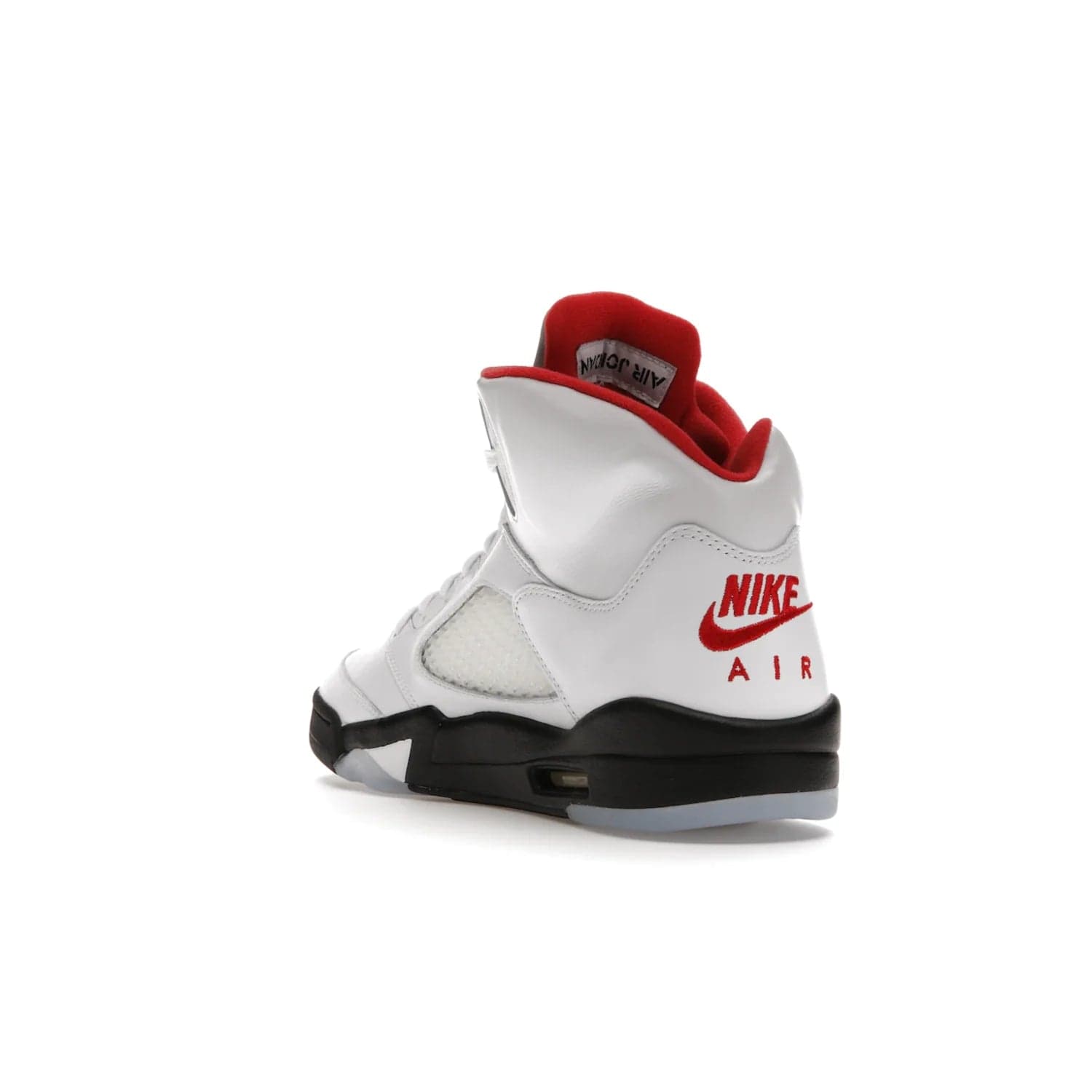 Jordan 5 Retro Fire Red Silver Tongue (2020) - Image 25 - Only at www.BallersClubKickz.com - Experience classic styling with the Jordan 5 Retro Fire Red Silver Tongue (2020). Features a white leather upper, 3M reflective tongue, midsole colorblocking, and an icy translucent outsole. Now available, upgrade your shoe collection today.
