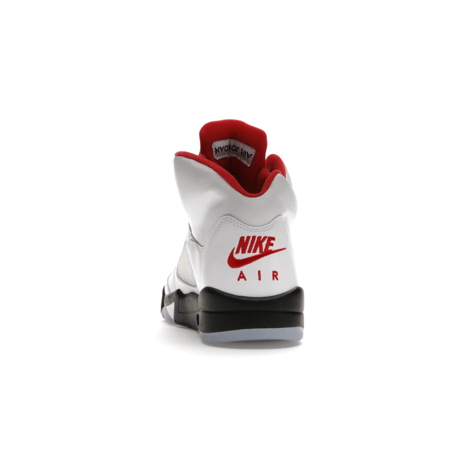 Jordan 5 Retro Fire Red Silver Tongue (2020) - Image 27 - Only at www.BallersClubKickz.com - Experience classic styling with the Jordan 5 Retro Fire Red Silver Tongue (2020). Features a white leather upper, 3M reflective tongue, midsole colorblocking, and an icy translucent outsole. Now available, upgrade your shoe collection today.