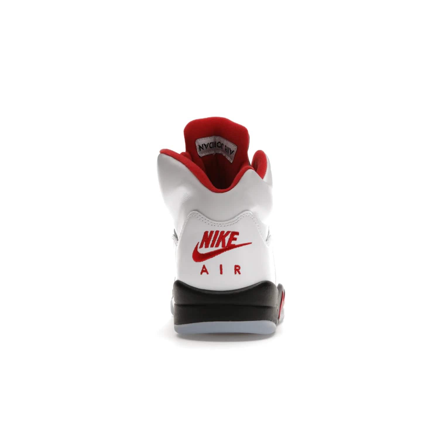 Jordan 5 Retro Fire Red Silver Tongue (2020) - Image 28 - Only at www.BallersClubKickz.com - Experience classic styling with the Jordan 5 Retro Fire Red Silver Tongue (2020). Features a white leather upper, 3M reflective tongue, midsole colorblocking, and an icy translucent outsole. Now available, upgrade your shoe collection today.