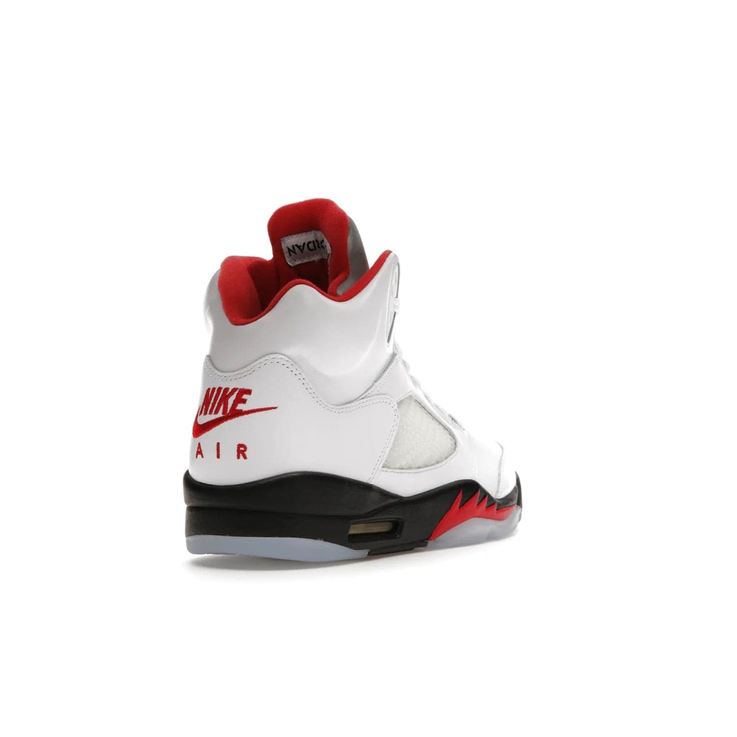 Jordan 5 Retro Fire Red Silver Tongue (2020) - Image 31 - Only at www.BallersClubKickz.com - Experience classic styling with the Jordan 5 Retro Fire Red Silver Tongue (2020). Features a white leather upper, 3M reflective tongue, midsole colorblocking, and an icy translucent outsole. Now available, upgrade your shoe collection today.
