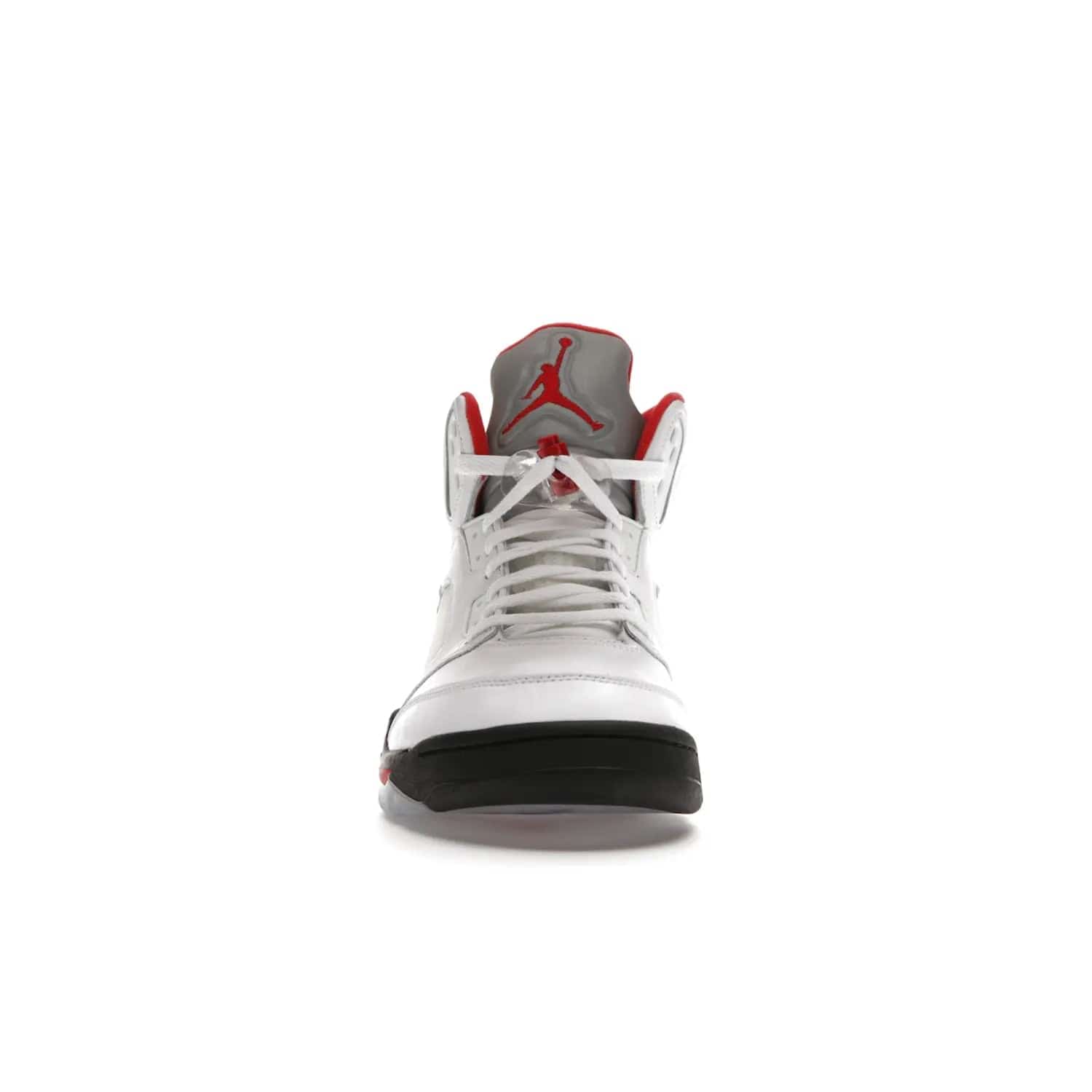 Jordan 5 Retro Fire Red Silver Tongue (2020) - Image 10 - Only at www.BallersClubKickz.com - Experience classic styling with the Jordan 5 Retro Fire Red Silver Tongue (2020). Features a white leather upper, 3M reflective tongue, midsole colorblocking, and an icy translucent outsole. Now available, upgrade your shoe collection today.