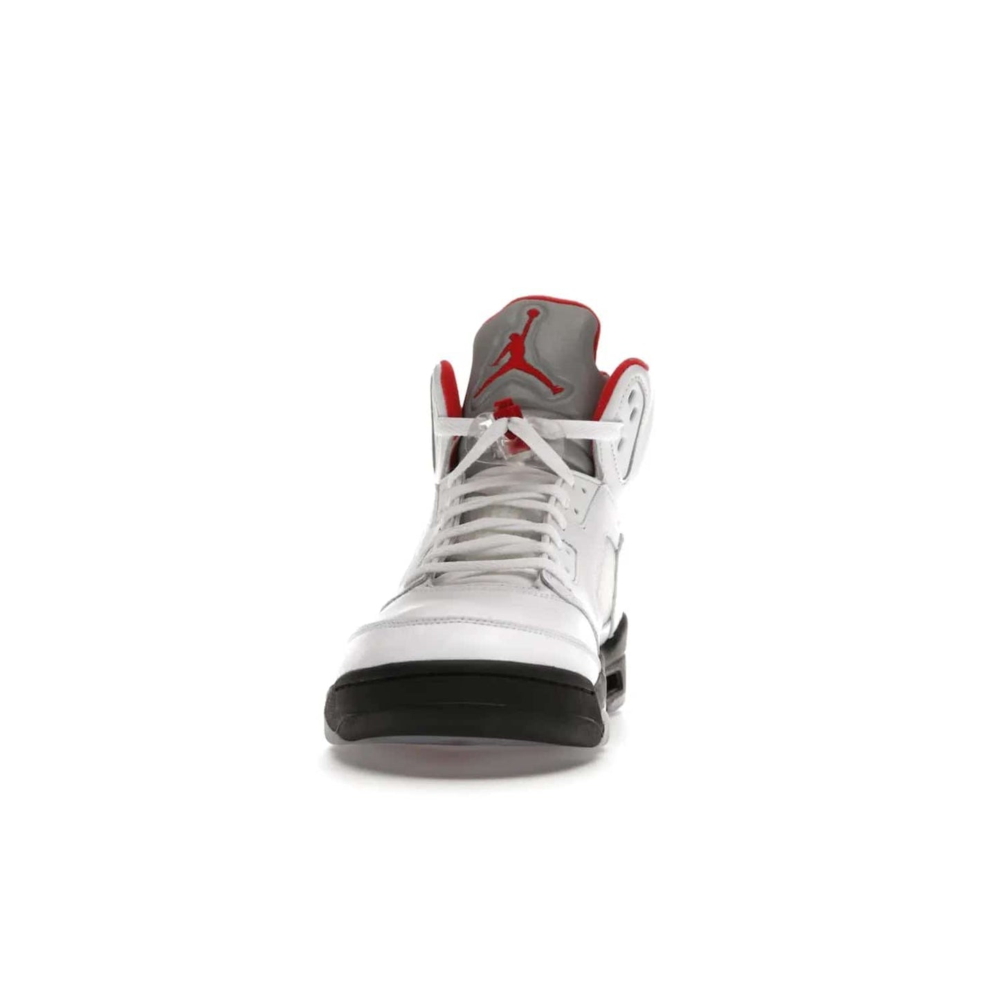 Jordan 5 Retro Fire Red Silver Tongue (2020) - Image 11 - Only at www.BallersClubKickz.com - Experience classic styling with the Jordan 5 Retro Fire Red Silver Tongue (2020). Features a white leather upper, 3M reflective tongue, midsole colorblocking, and an icy translucent outsole. Now available, upgrade your shoe collection today.
