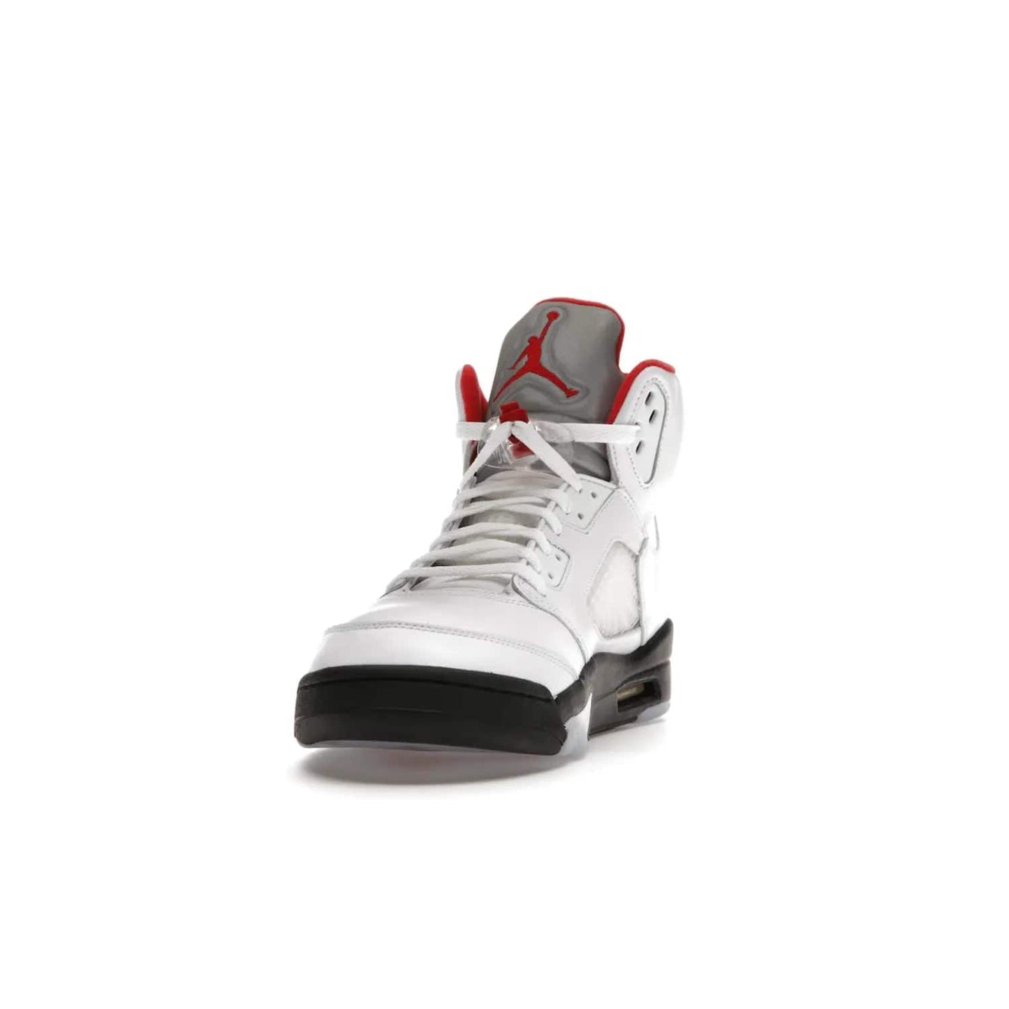 Jordan 5 Retro Fire Red Silver Tongue (2020) - Image 12 - Only at www.BallersClubKickz.com - Experience classic styling with the Jordan 5 Retro Fire Red Silver Tongue (2020). Features a white leather upper, 3M reflective tongue, midsole colorblocking, and an icy translucent outsole. Now available, upgrade your shoe collection today.