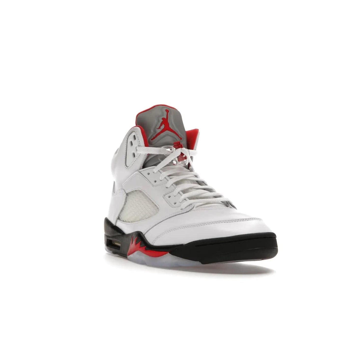 Jordan 5 Retro Fire Red Silver Tongue (2020) - Image 7 - Only at www.BallersClubKickz.com - Experience classic styling with the Jordan 5 Retro Fire Red Silver Tongue (2020). Features a white leather upper, 3M reflective tongue, midsole colorblocking, and an icy translucent outsole. Now available, upgrade your shoe collection today.