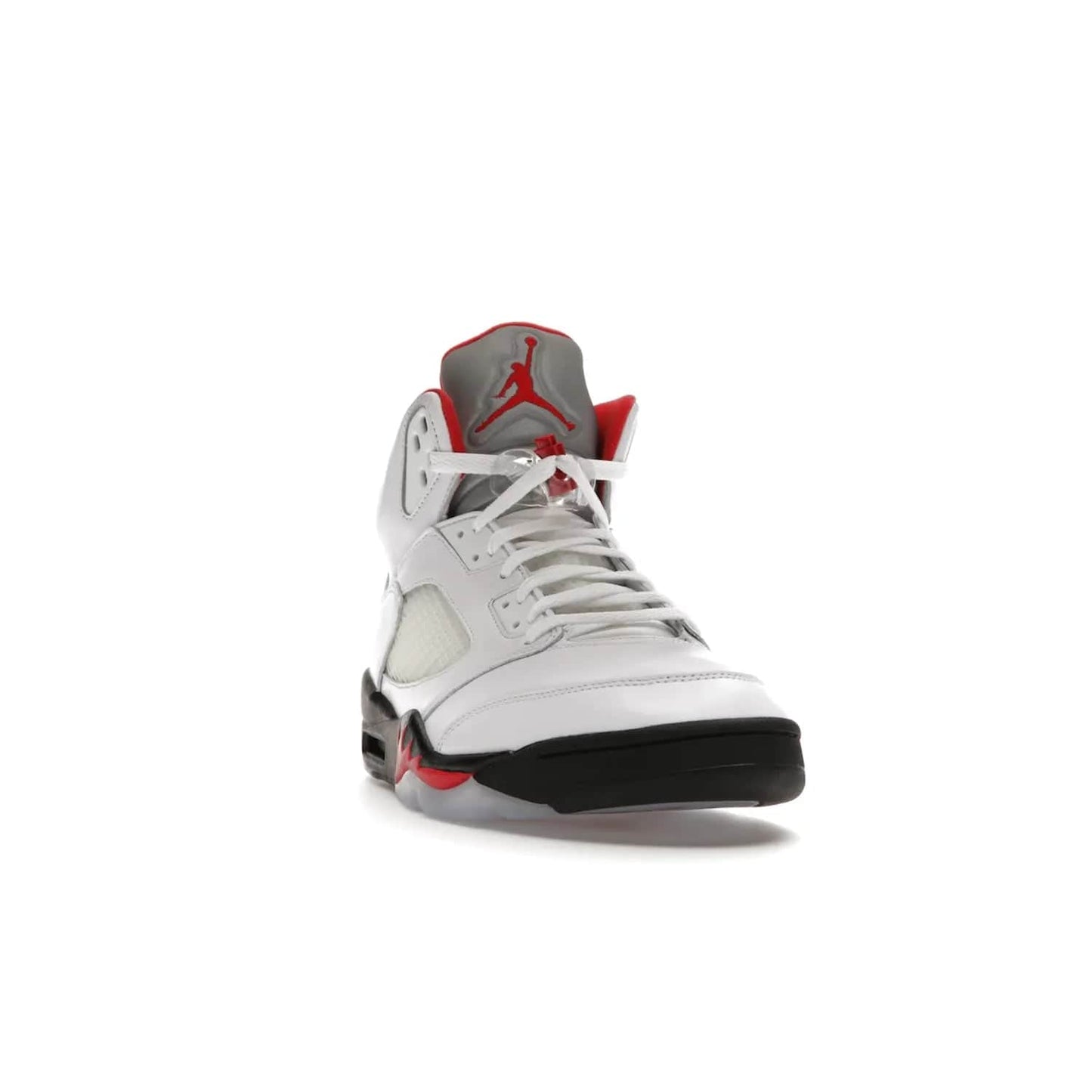 Jordan 5 Retro Fire Red Silver Tongue (2020) - Image 8 - Only at www.BallersClubKickz.com - Experience classic styling with the Jordan 5 Retro Fire Red Silver Tongue (2020). Features a white leather upper, 3M reflective tongue, midsole colorblocking, and an icy translucent outsole. Now available, upgrade your shoe collection today.